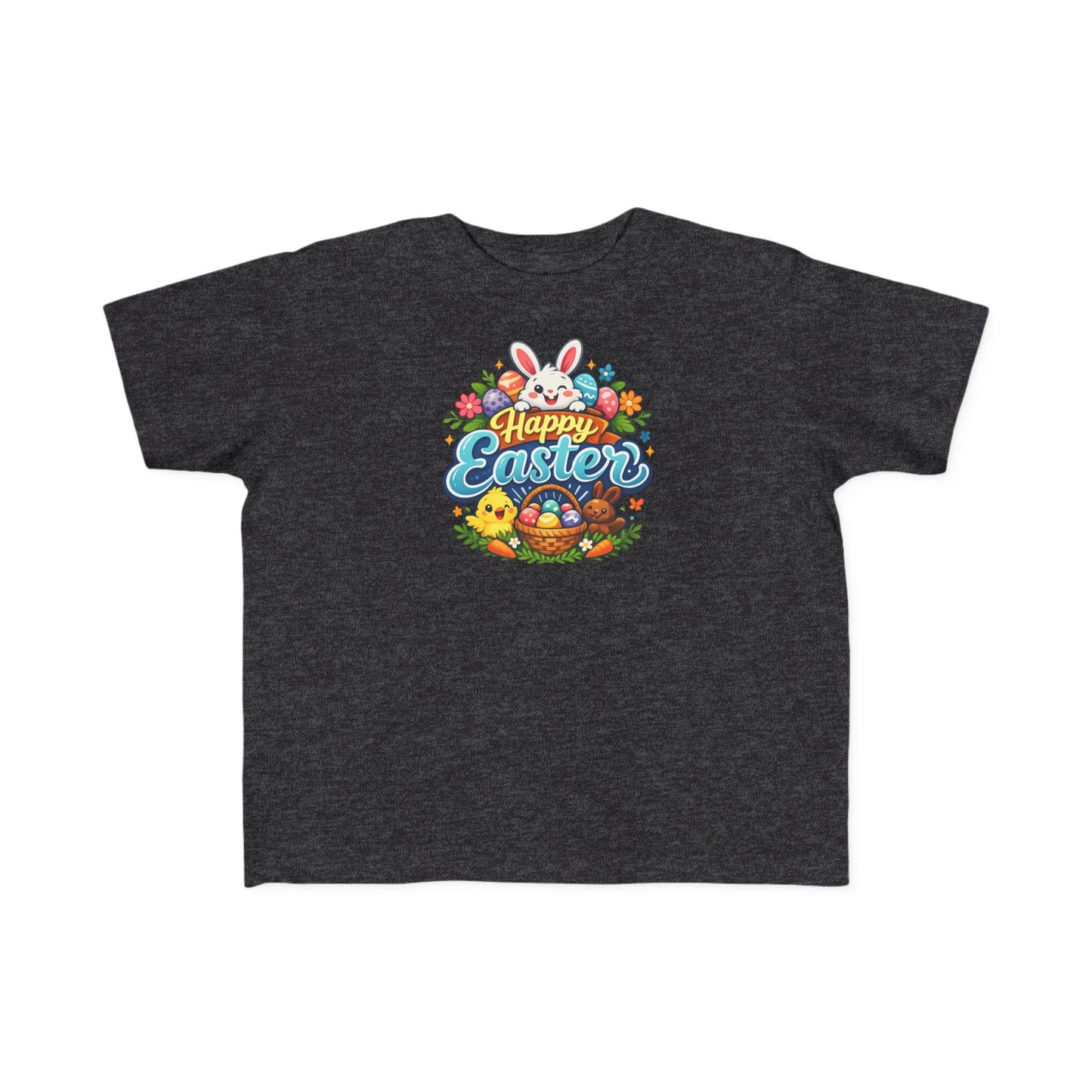 Toddler Easter Tee — "Happy Easter" Bunny & Eggs Spring Graphic