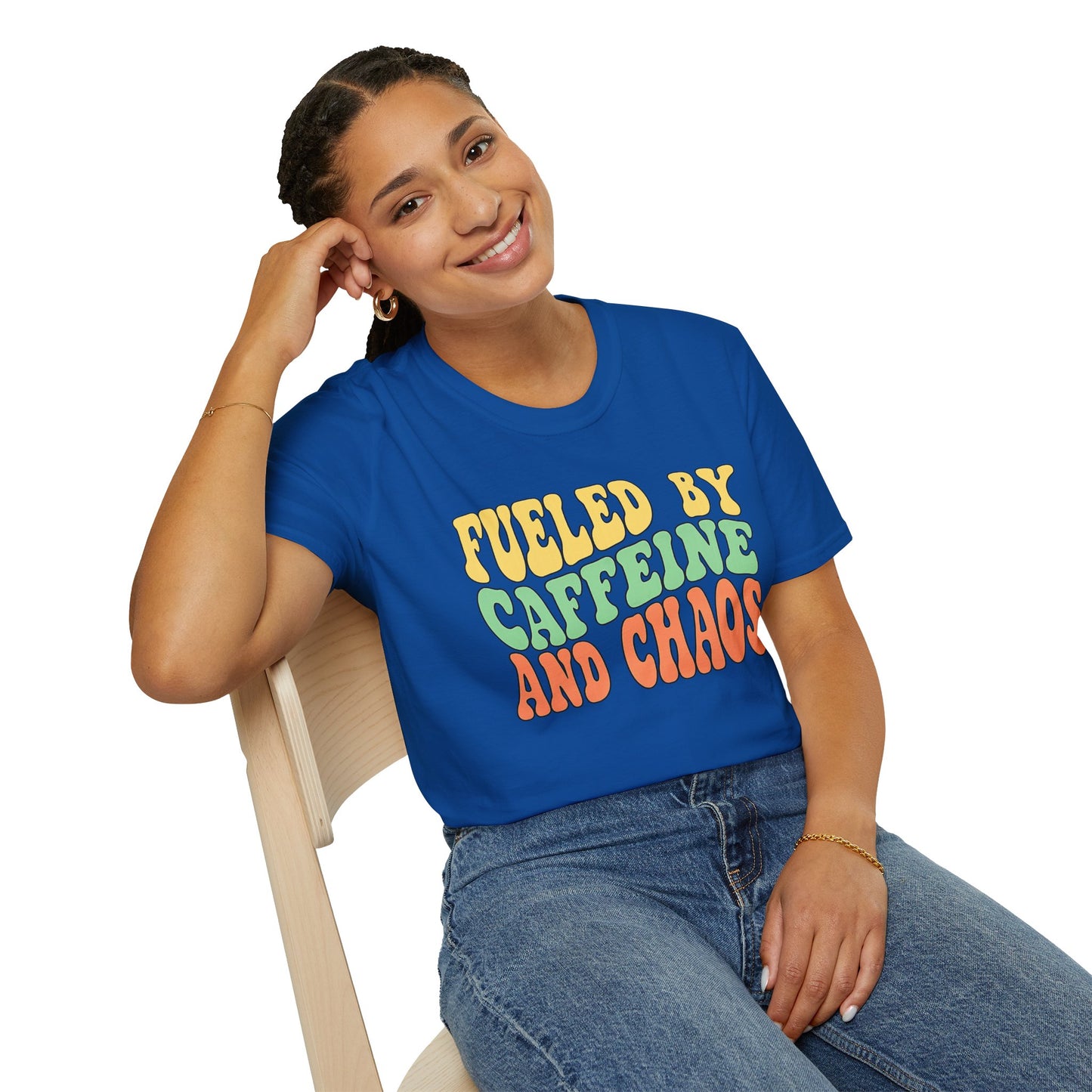 Fueled by Caffeine and Chaos T-Shirt — Retro Graphic Coffee Lover Tee