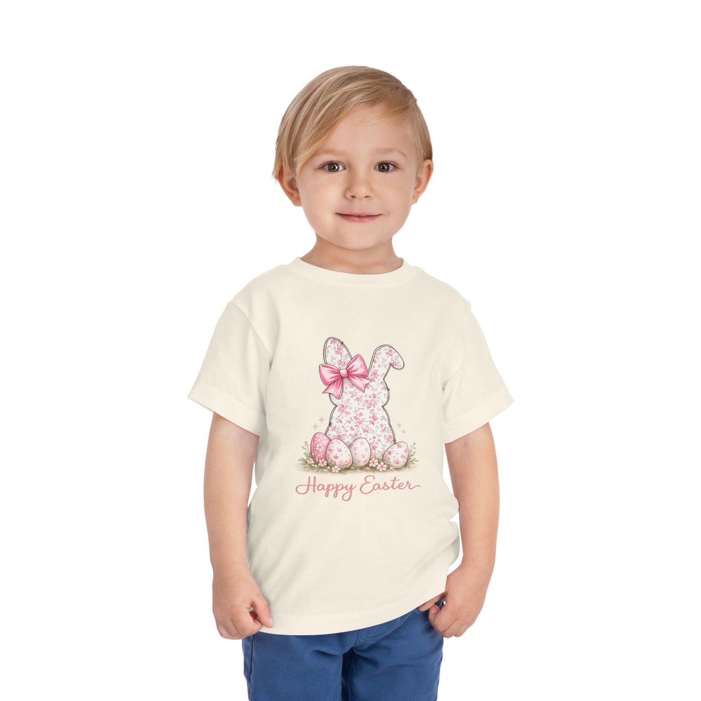 Toddler Tee — Pink Floral Bunny "Happy Easter"