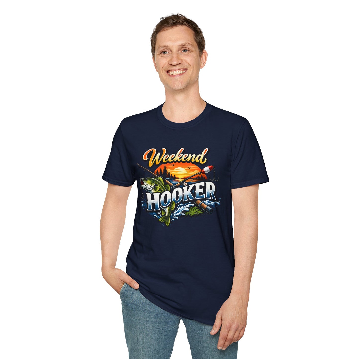 Weekend Hooker Fishing T-Shirt — Bass Sunset Angler Tee