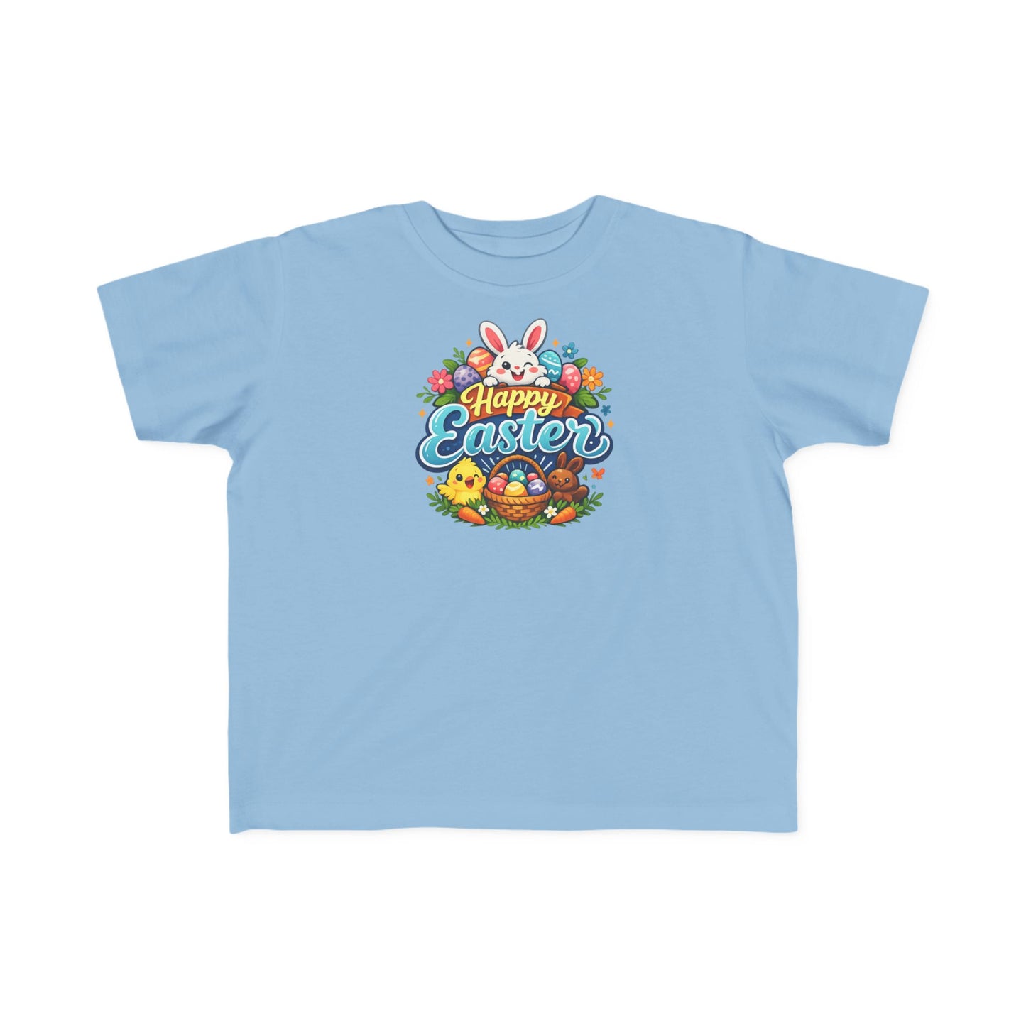 Toddler Easter Tee — "Happy Easter" Bunny & Eggs Spring Graphic