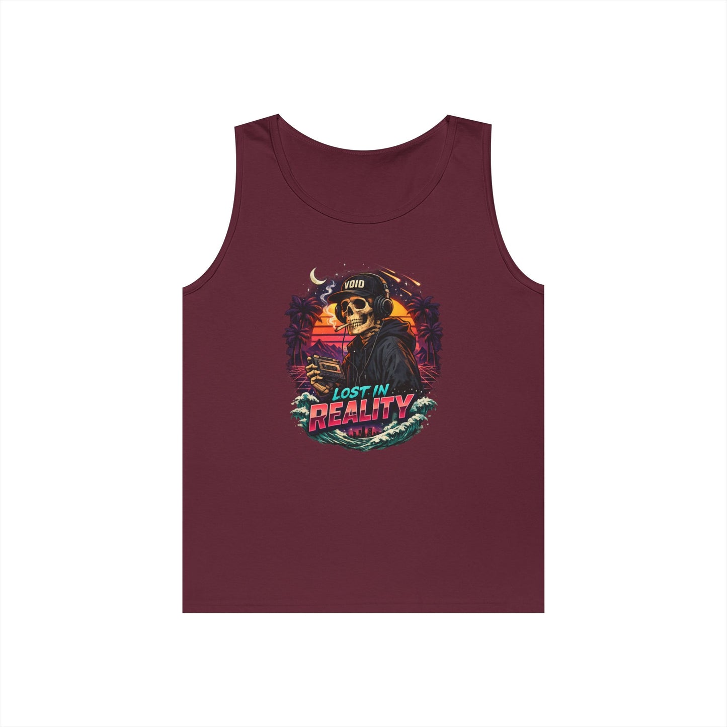 Skull Sunset Tank Top — "Lost in Reality" Retro Beach Vibe