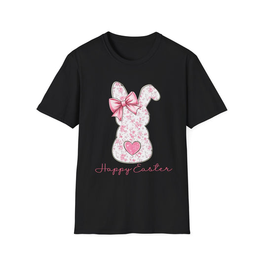 Easter Bunny Floral T-Shirt — “Happy Easter” Pink Bow Tee
