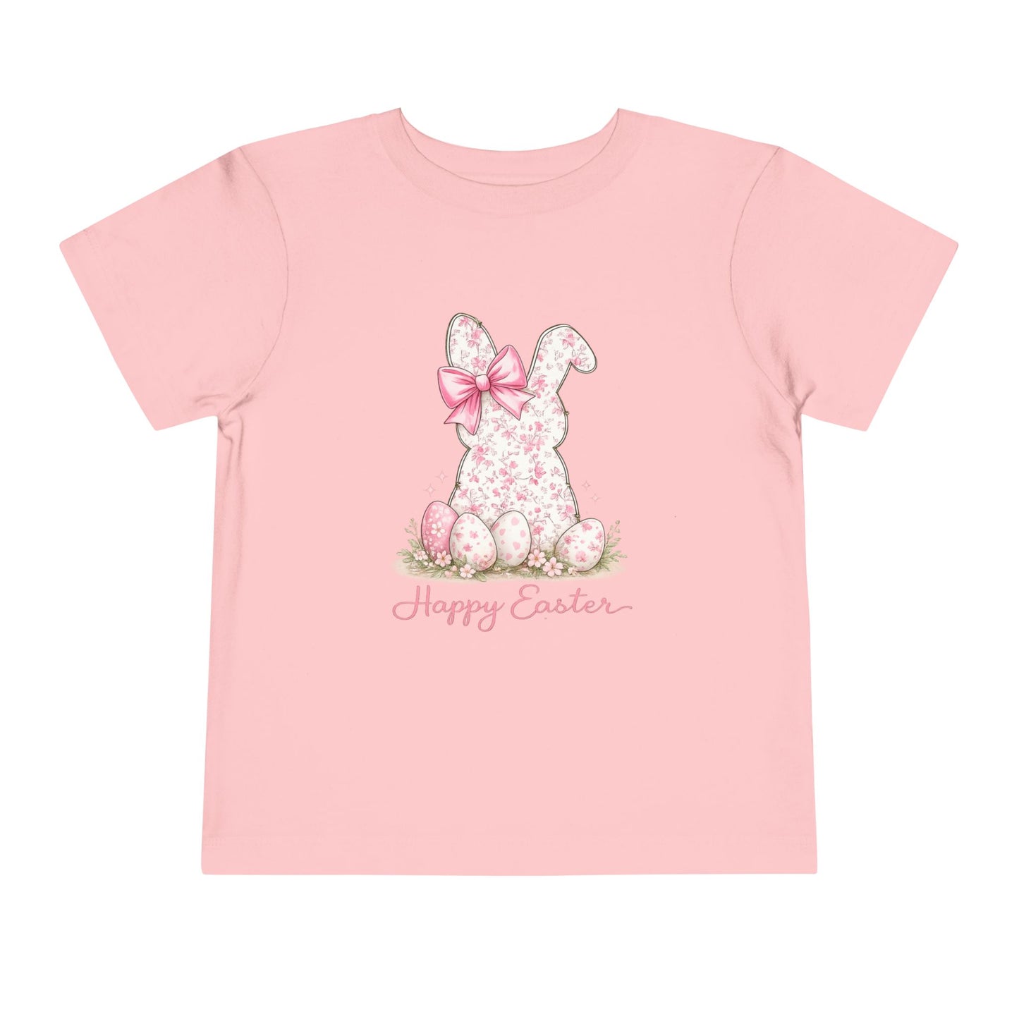 Toddler Tee — Pink Floral Bunny "Happy Easter"