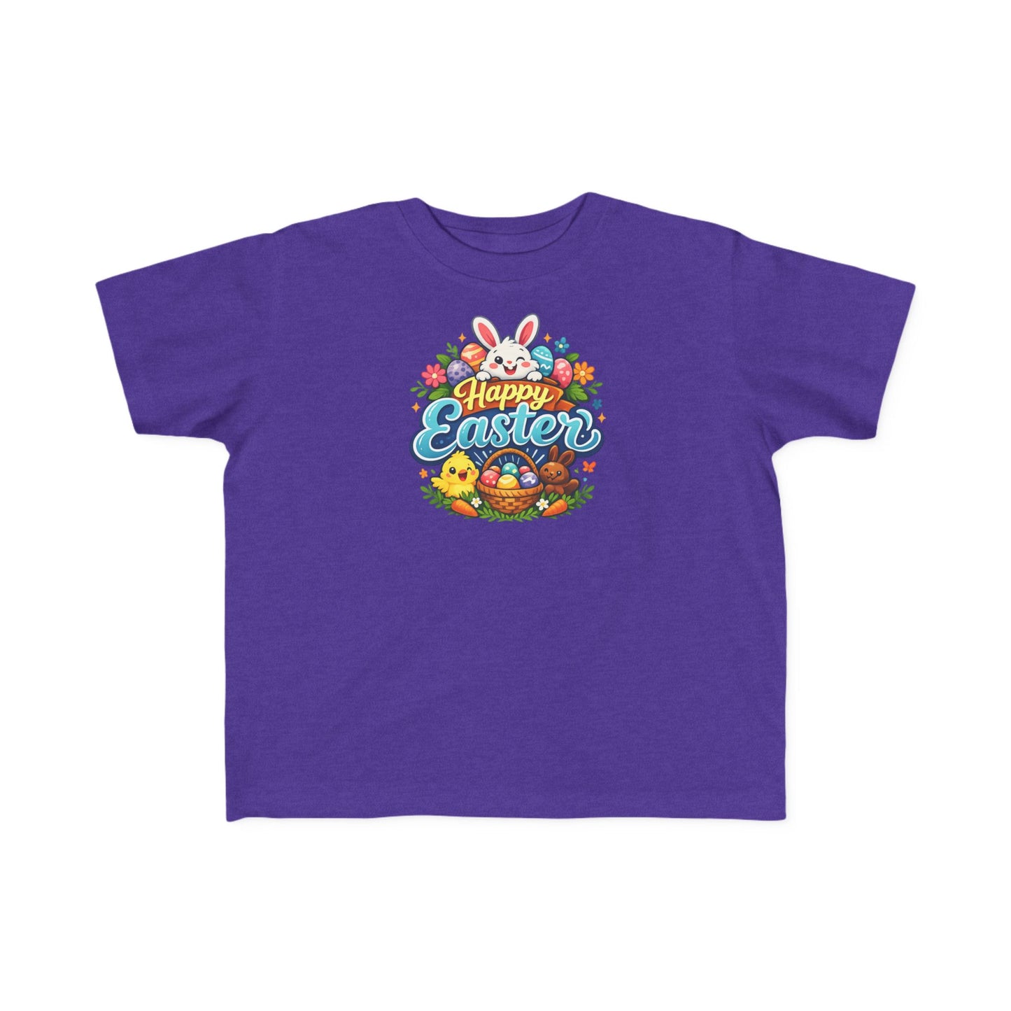 Toddler Easter Tee — "Happy Easter" Bunny & Eggs Spring Graphic