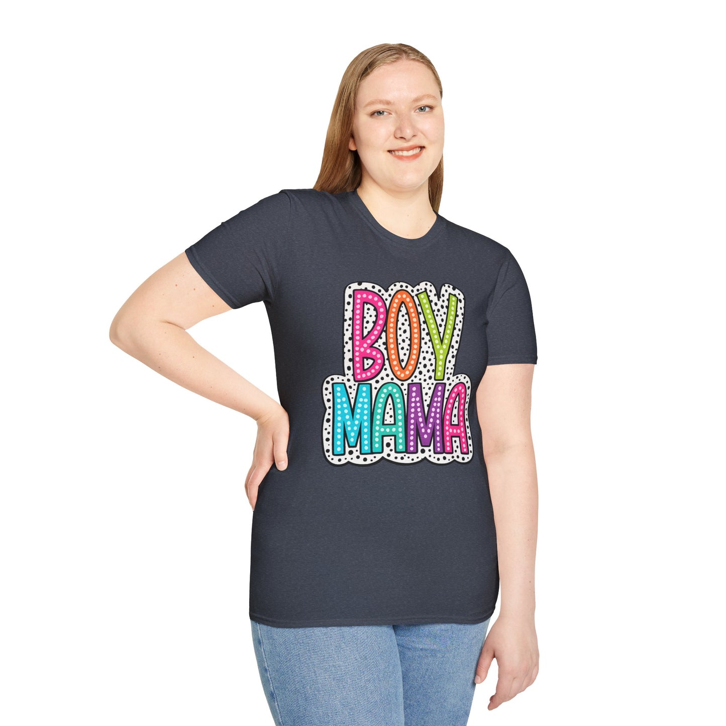 Boy Mama T-Shirt — Colorful Polka Dot Mom Tee