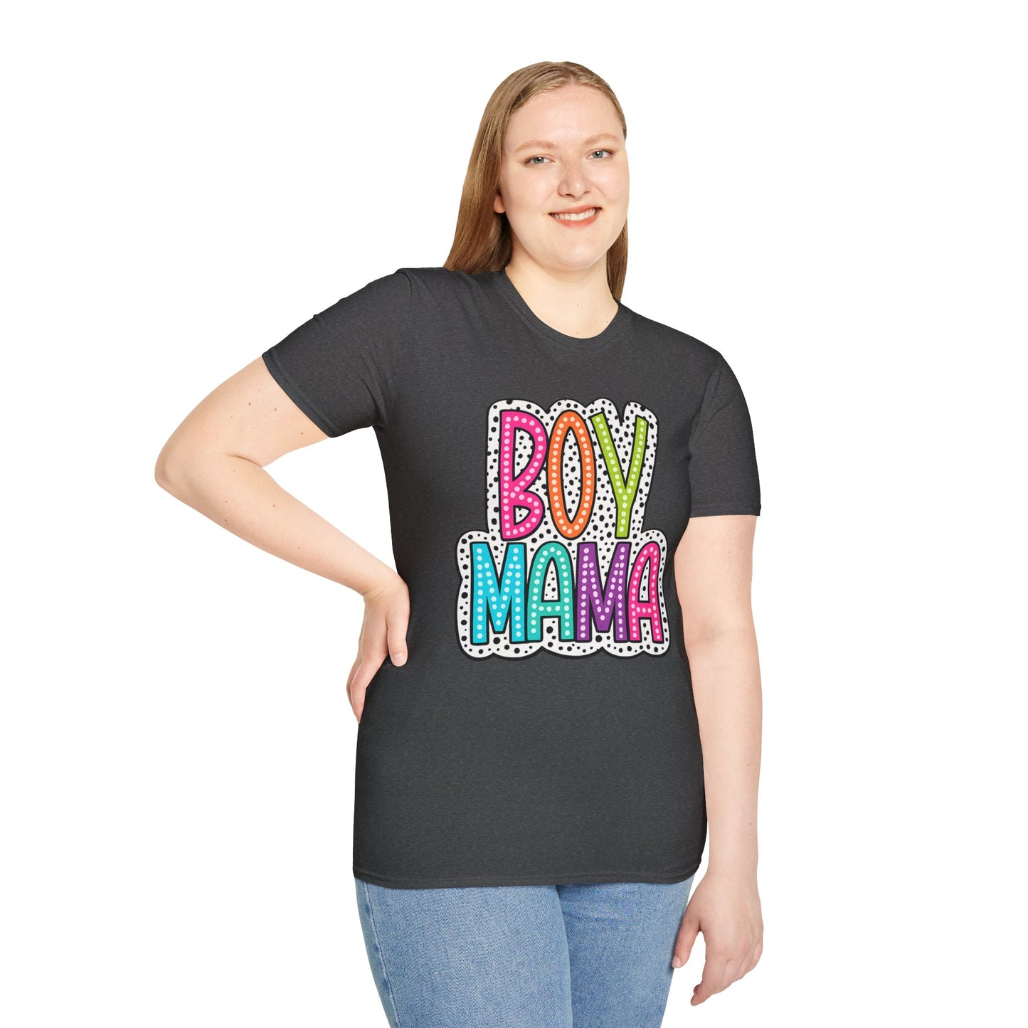 Boy Mama T-Shirt — Colorful Polka Dot Mom Tee