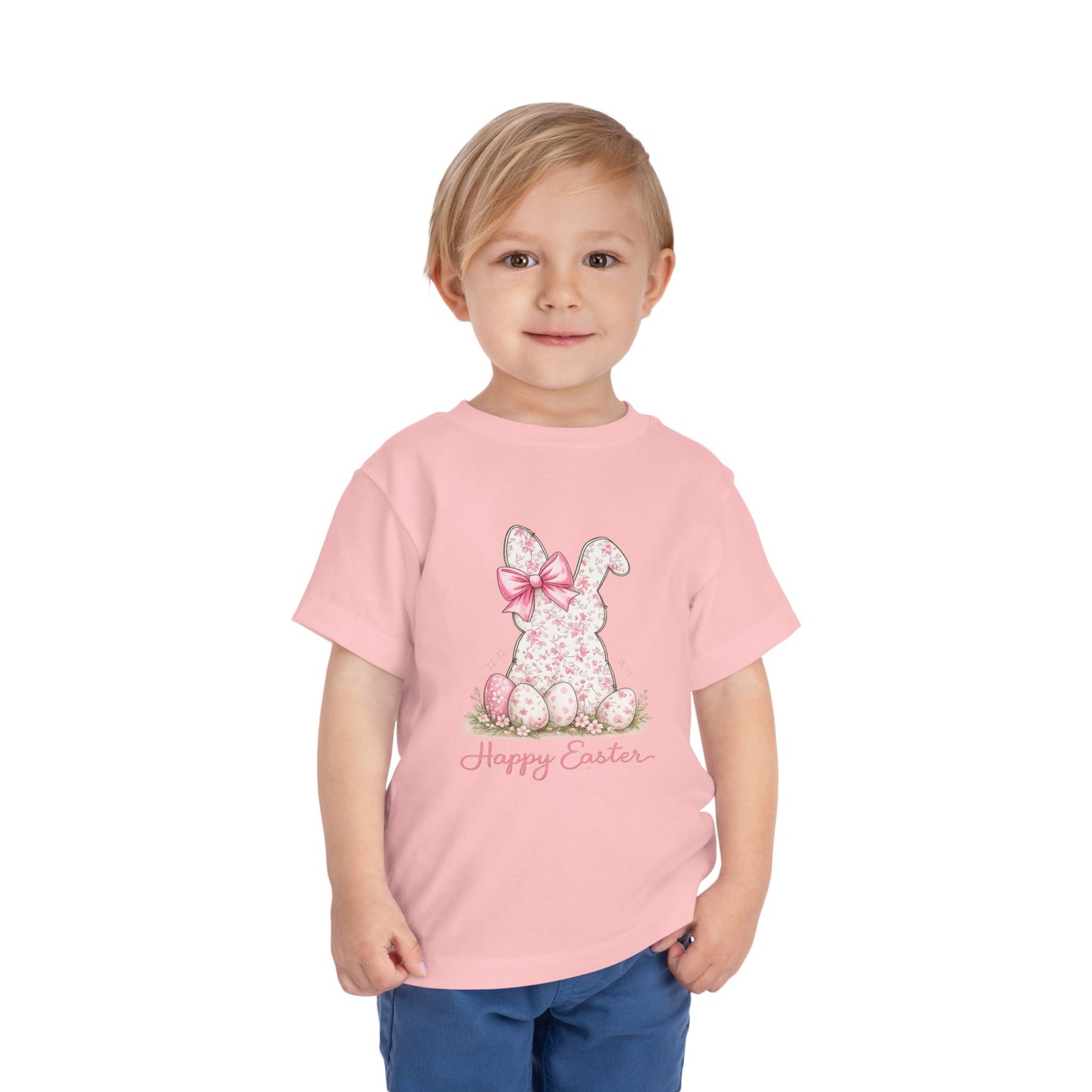 Toddler Tee — Pink Floral Bunny "Happy Easter"
