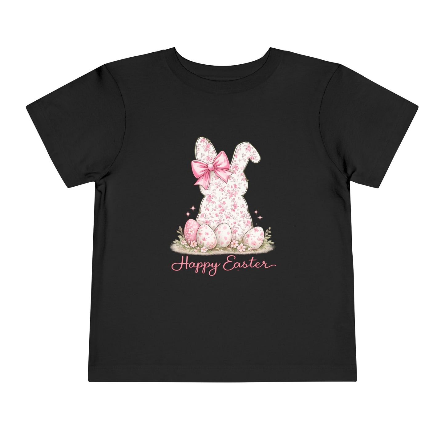 Toddler Tee — Pink Floral Bunny "Happy Easter"