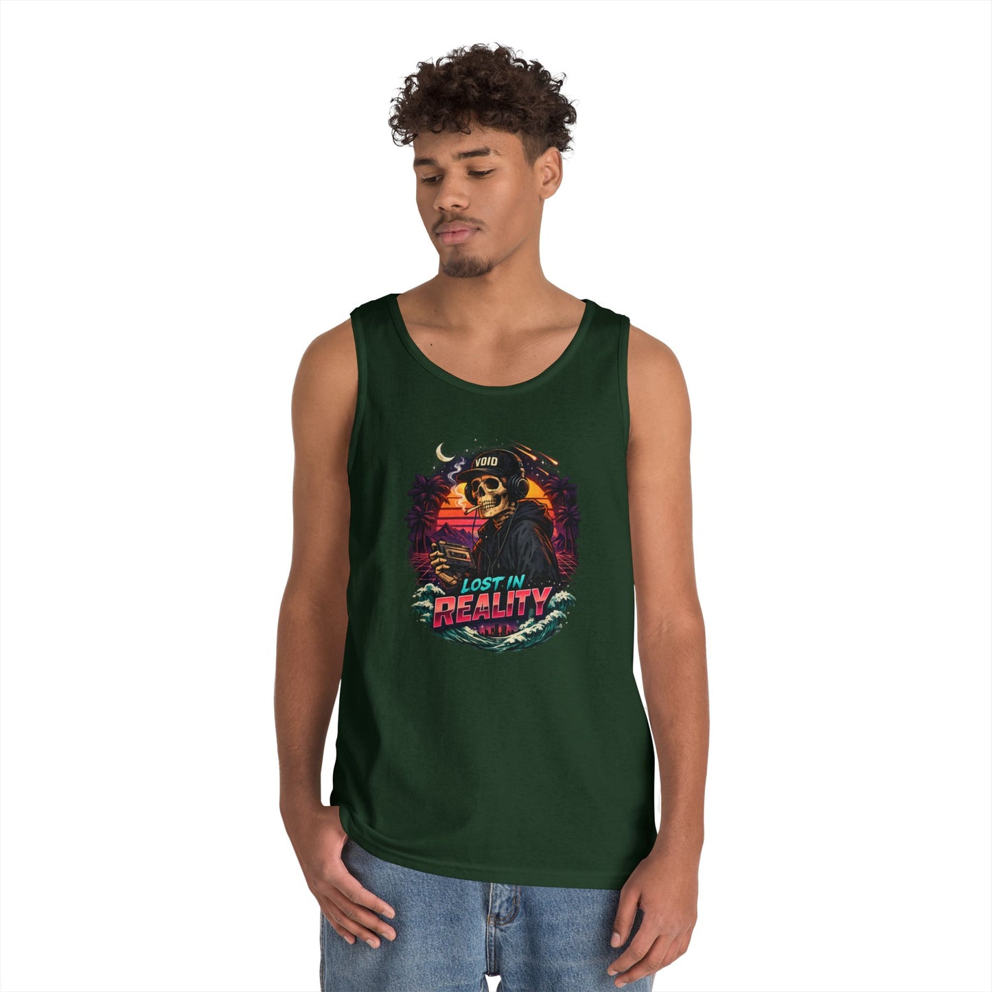 Skull Sunset Tank Top — "Lost in Reality" Retro Beach Vibe