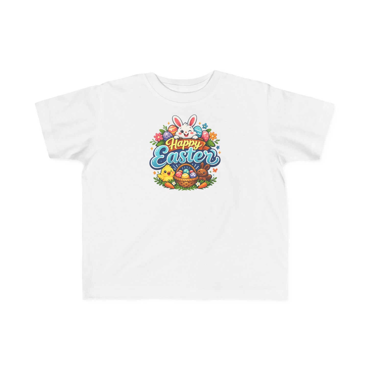 Toddler Easter Tee — "Happy Easter" Bunny & Eggs Spring Graphic