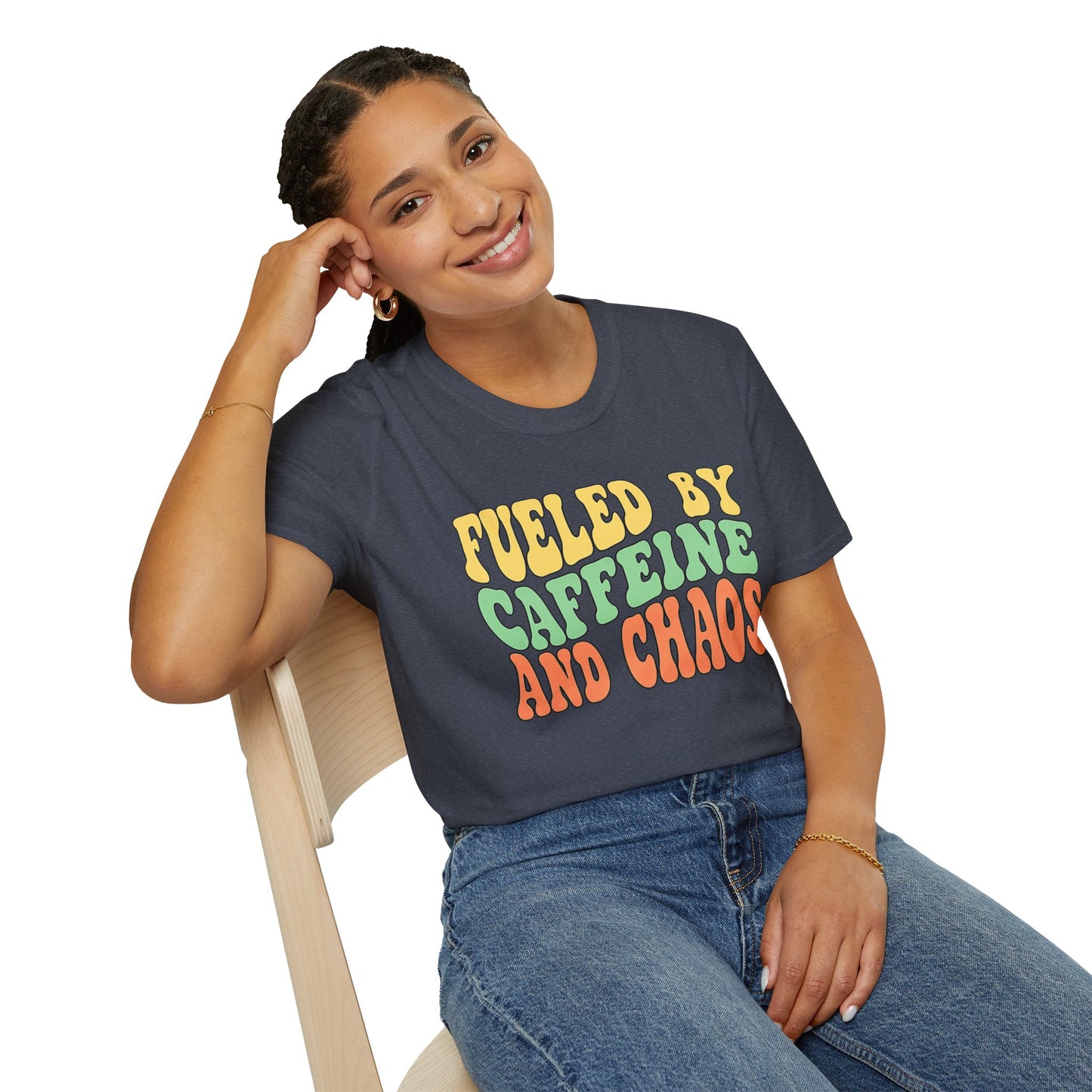 Fueled by Caffeine and Chaos T-Shirt — Retro Graphic Coffee Lover Tee