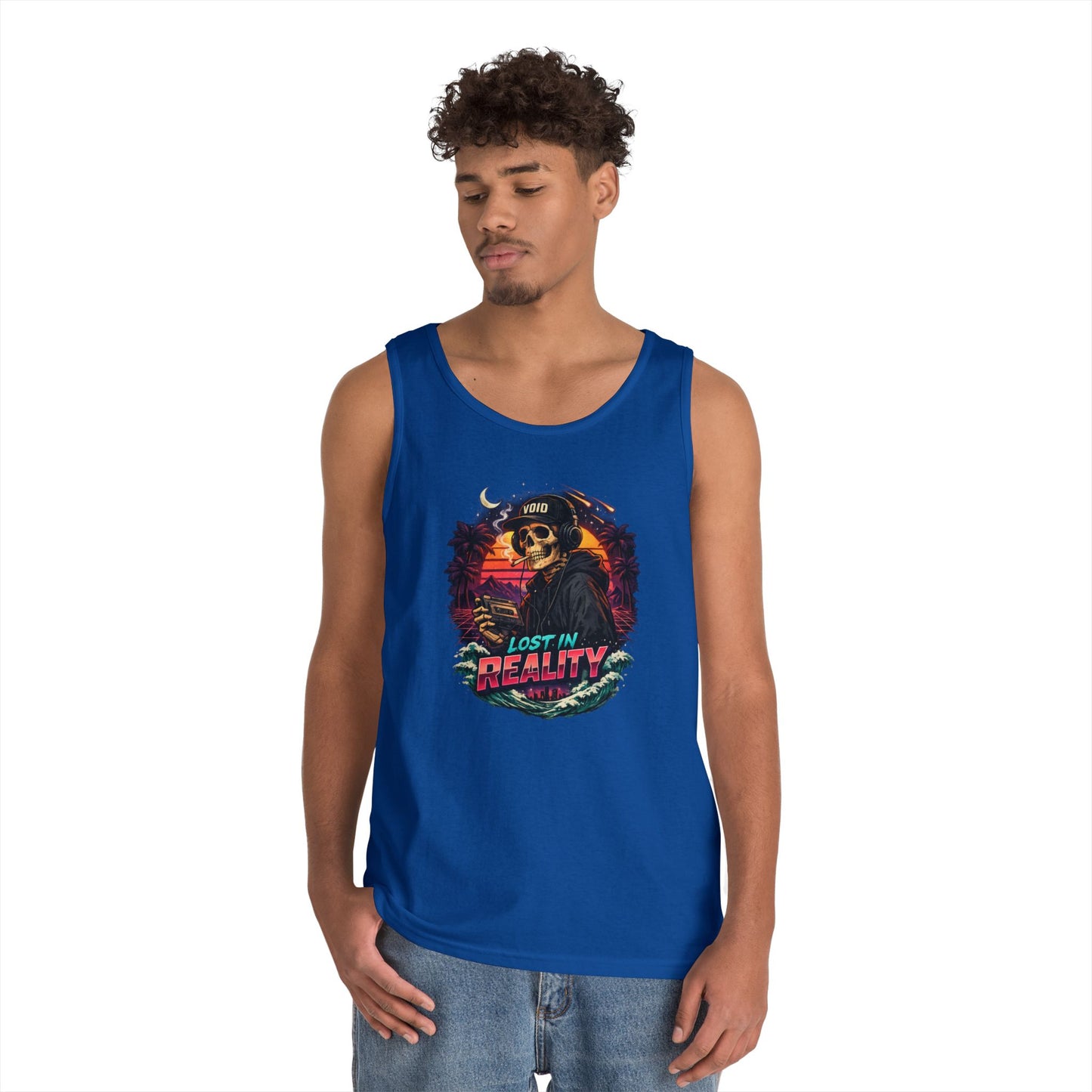 Skull Sunset Tank Top — "Lost in Reality" Retro Beach Vibe