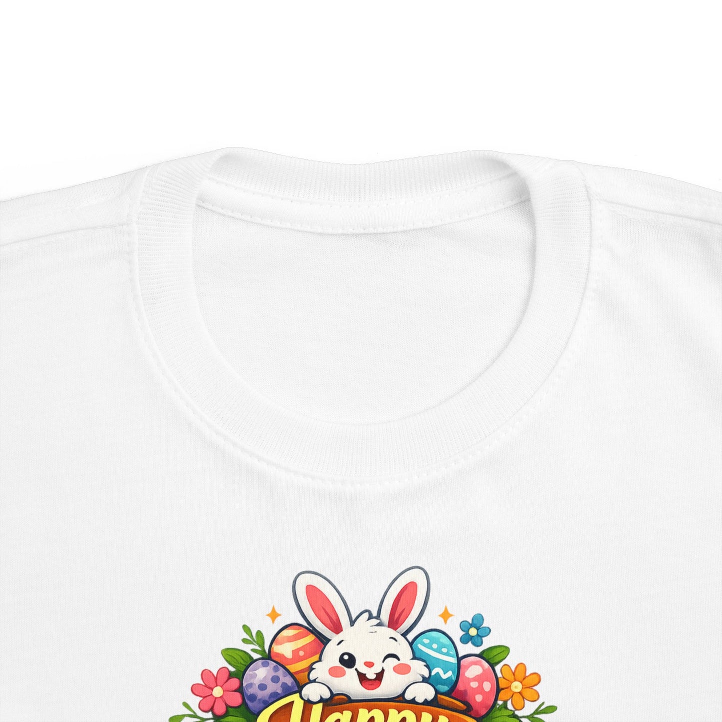 Toddler Easter Tee — "Happy Easter" Bunny & Eggs Spring Graphic