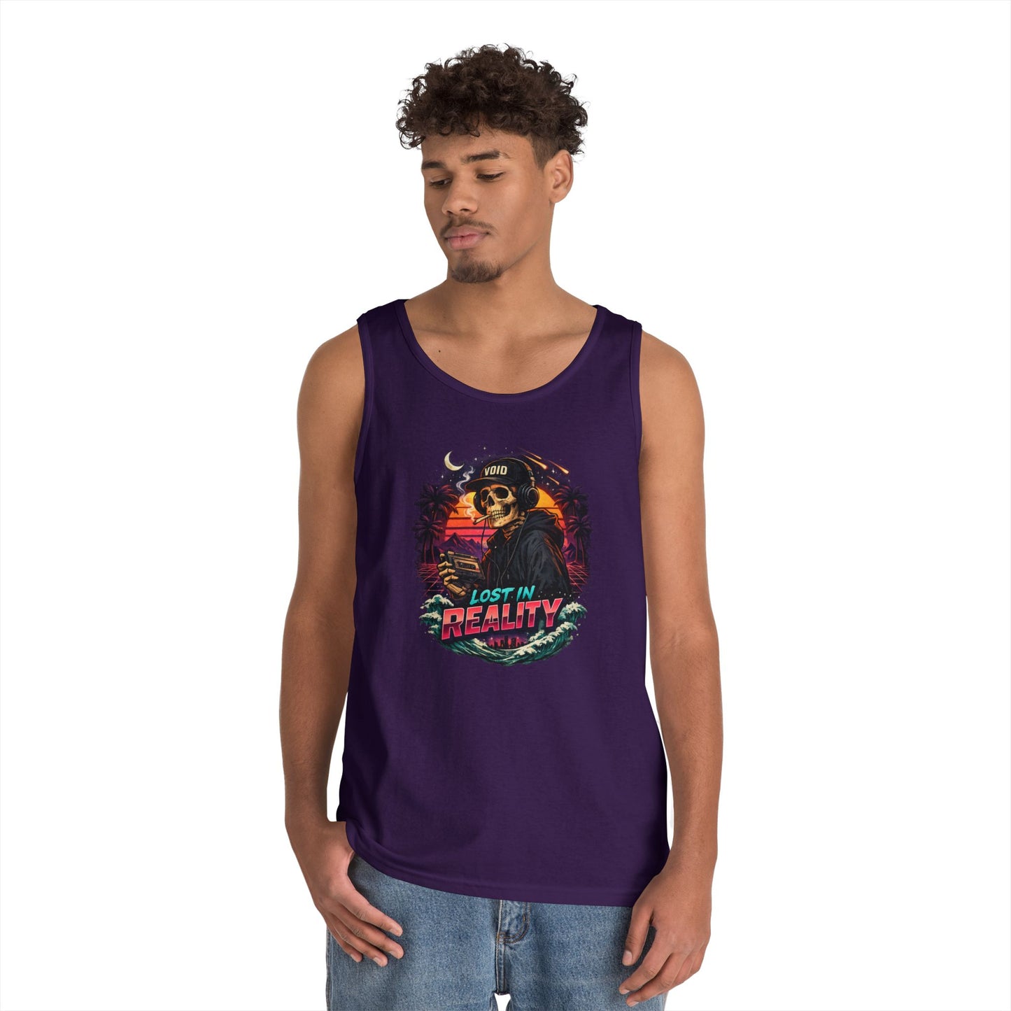 Skull Sunset Tank Top — "Lost in Reality" Retro Beach Vibe