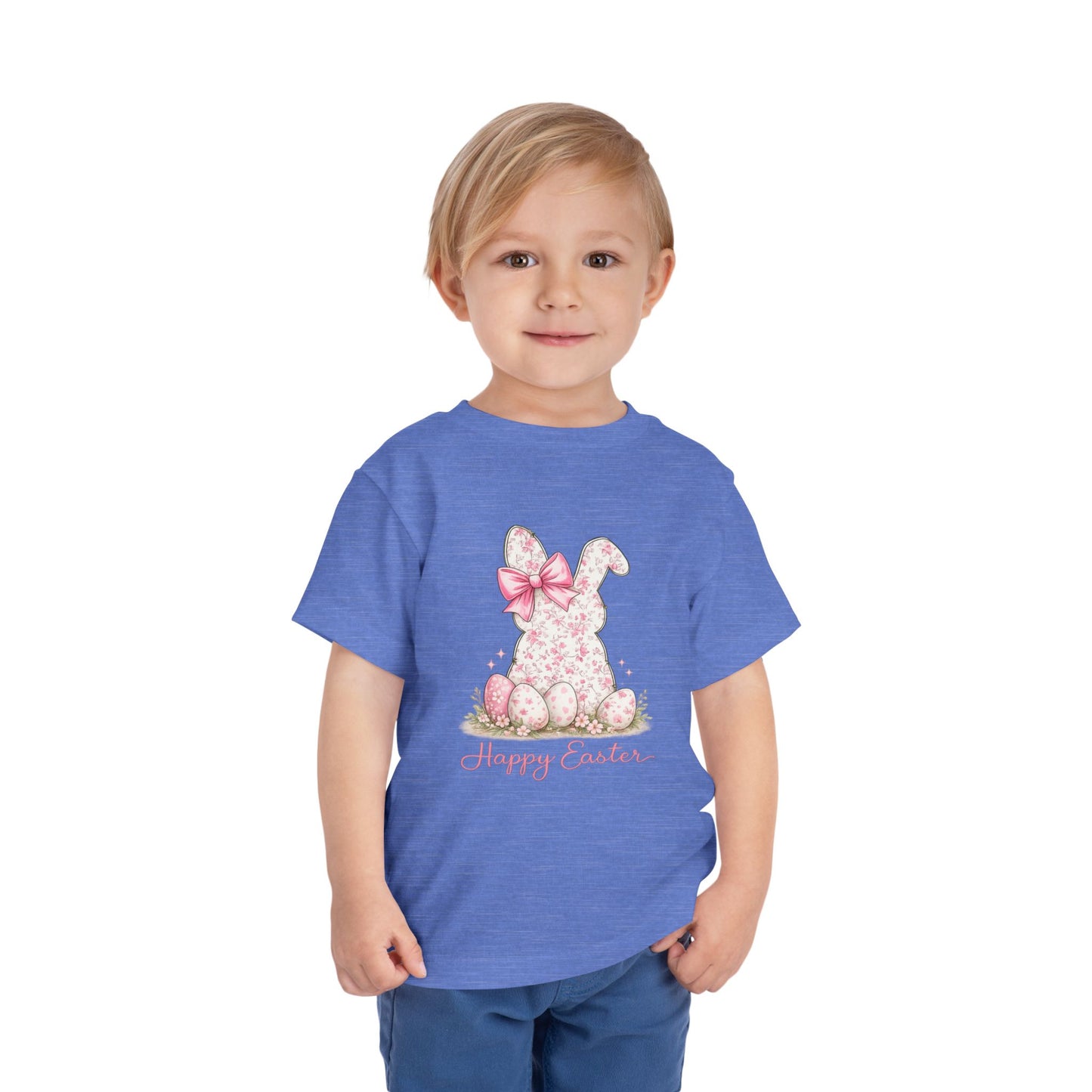 Toddler Tee — Pink Floral Bunny "Happy Easter"