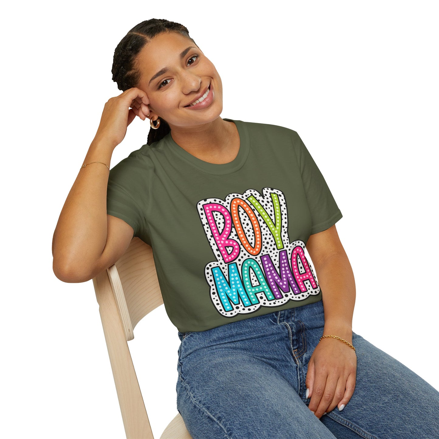 Boy Mama T-Shirt — Colorful Polka Dot Mom Tee