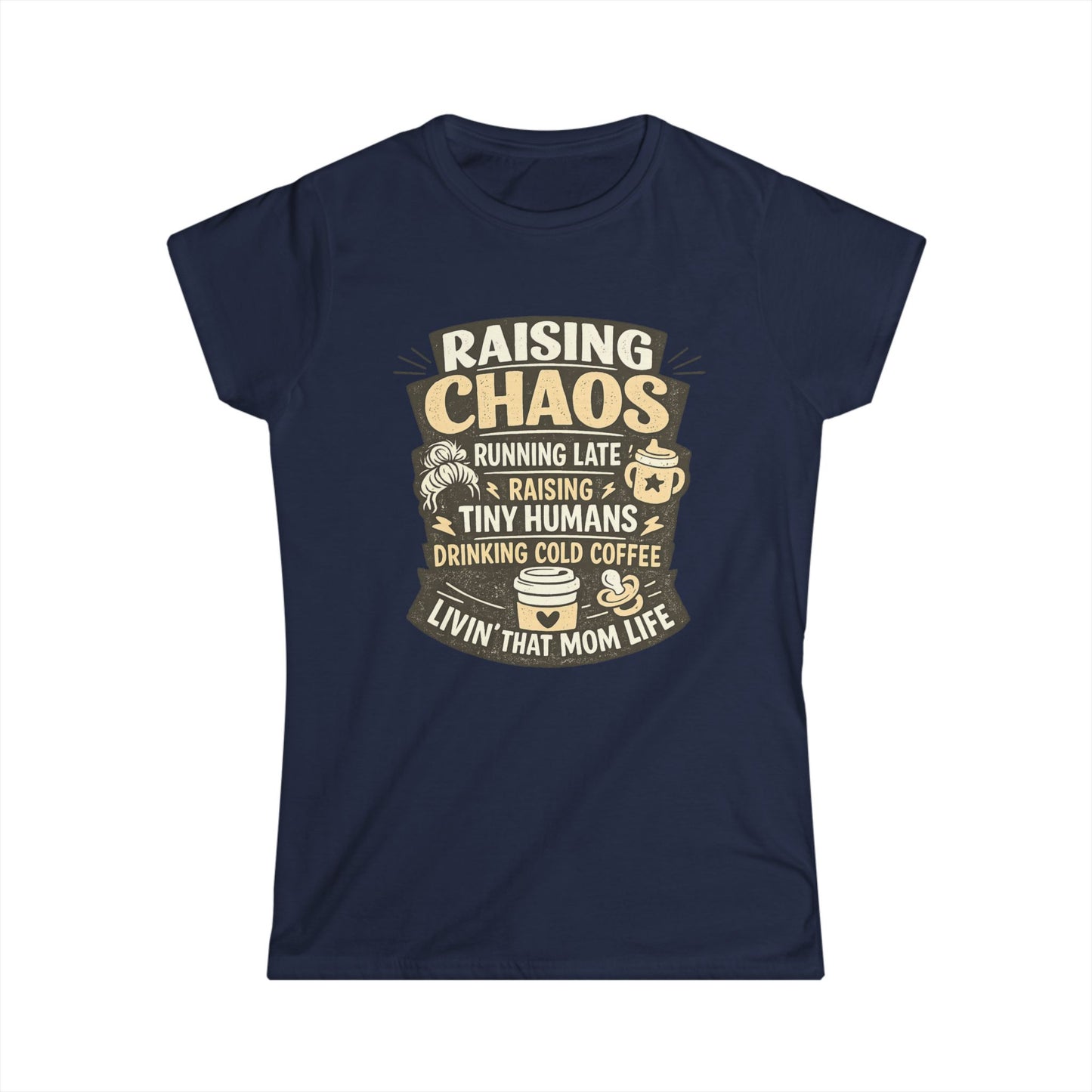 Raising Chaos Mom T-Shirt – "Raising Tiny Humans, Drinking Cold Coffee" Tee