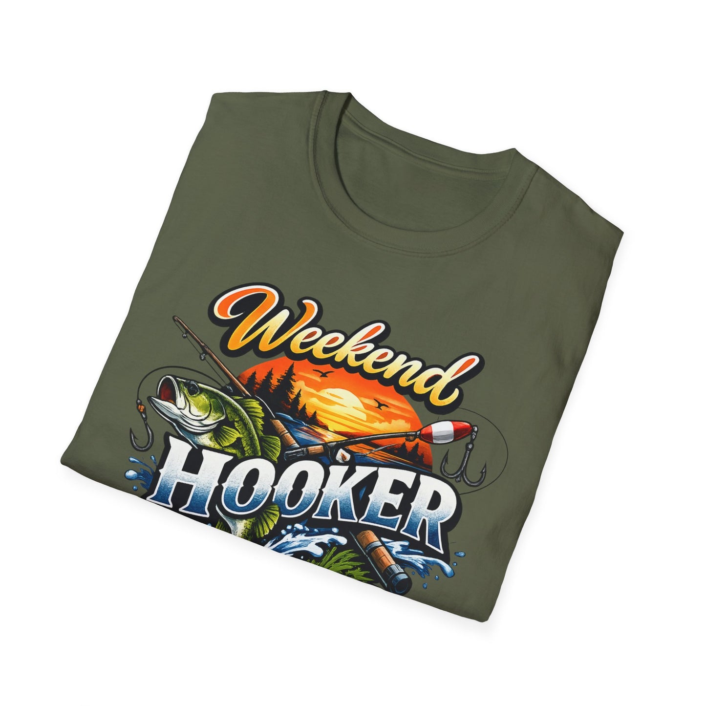 Weekend Hooker Fishing T-Shirt — Bass Sunset Angler Tee