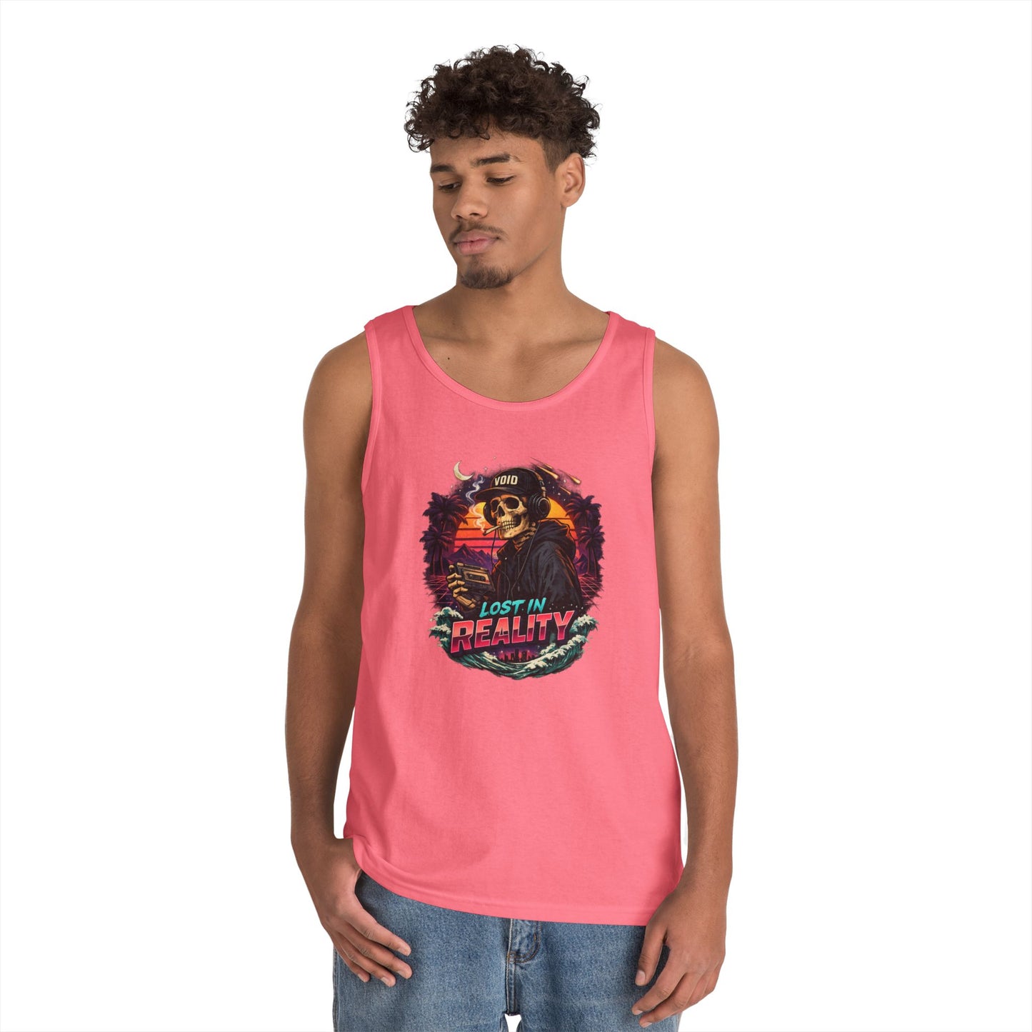 Skull Sunset Tank Top — "Lost in Reality" Retro Beach Vibe