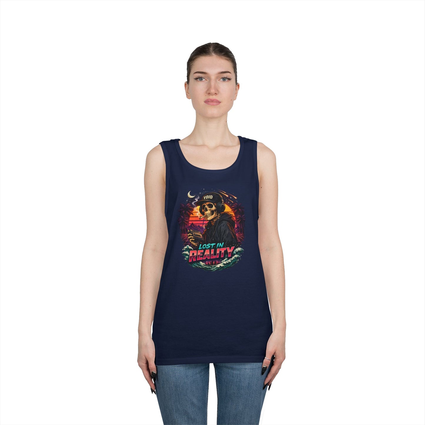 Skull Sunset Tank Top — "Lost in Reality" Retro Beach Vibe