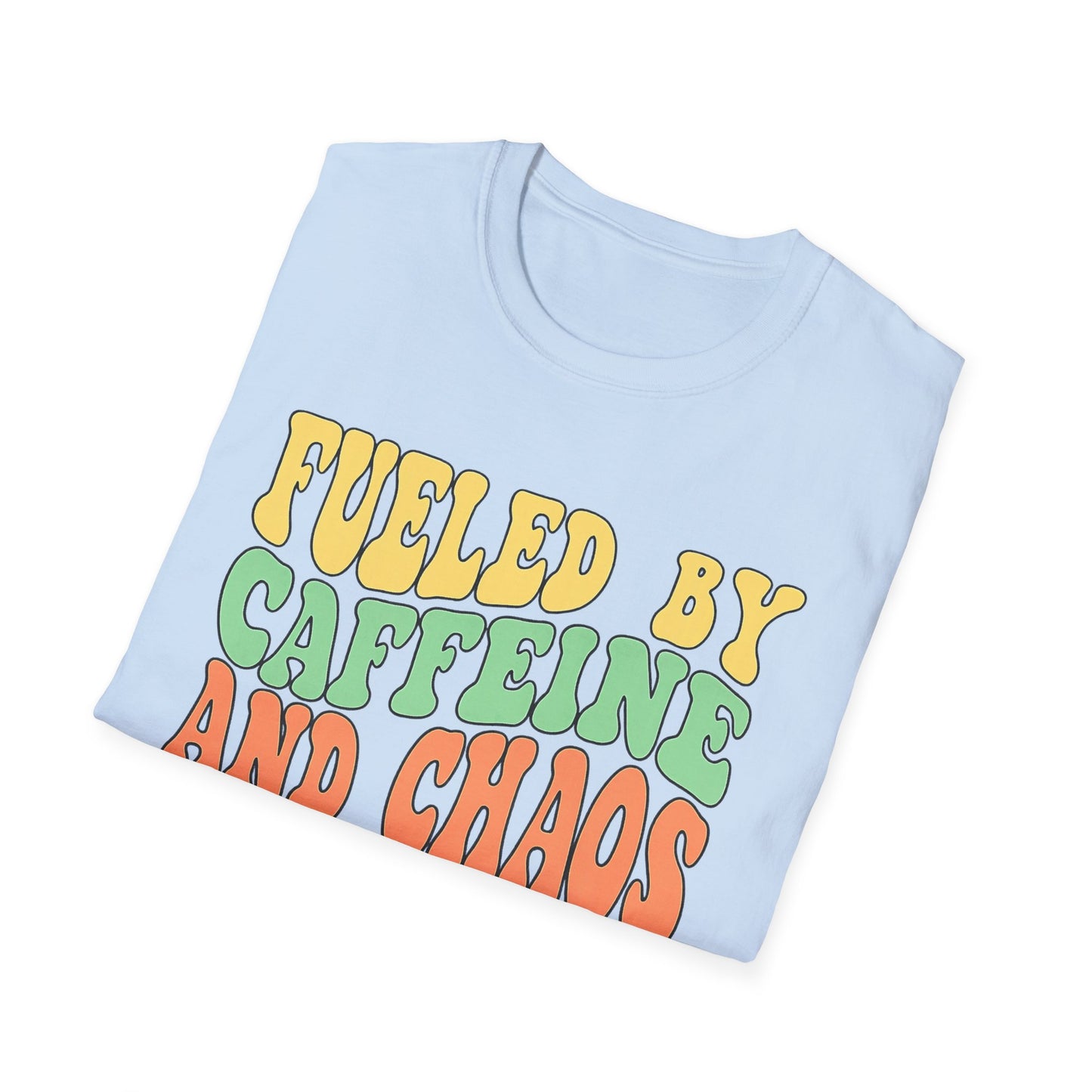 Fueled by Caffeine and Chaos T-Shirt — Retro Graphic Coffee Lover Tee