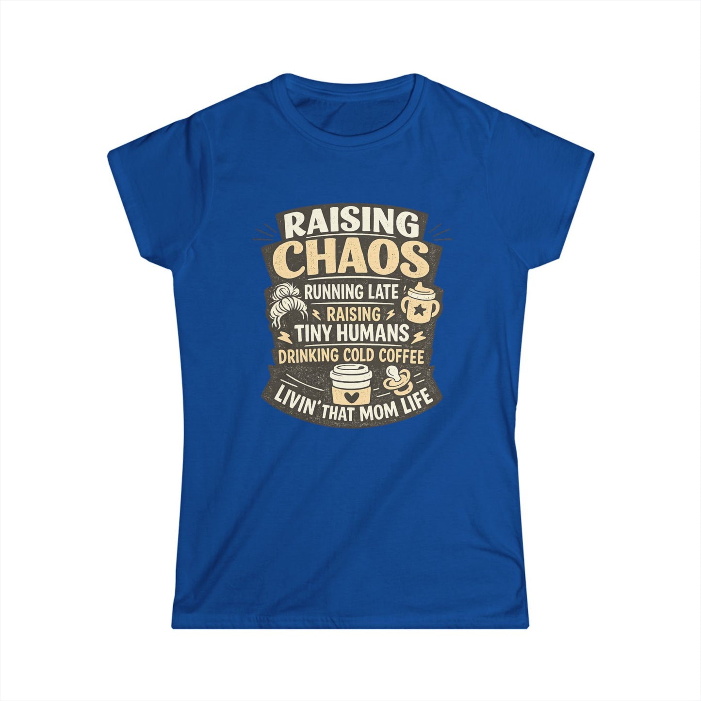 Raising Chaos Mom T-Shirt – "Raising Tiny Humans, Drinking Cold Coffee" Tee