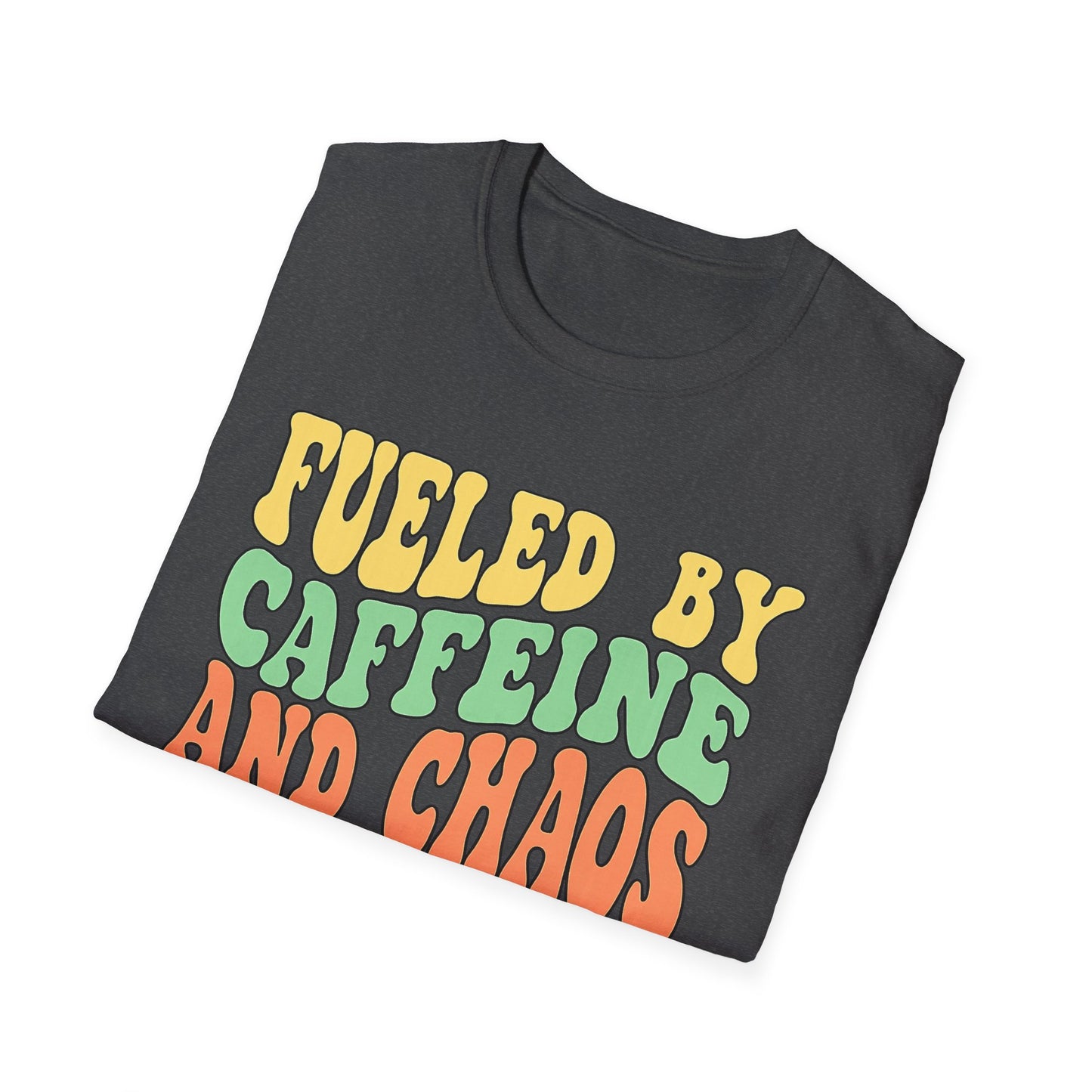 Fueled by Caffeine and Chaos T-Shirt — Retro Graphic Coffee Lover Tee