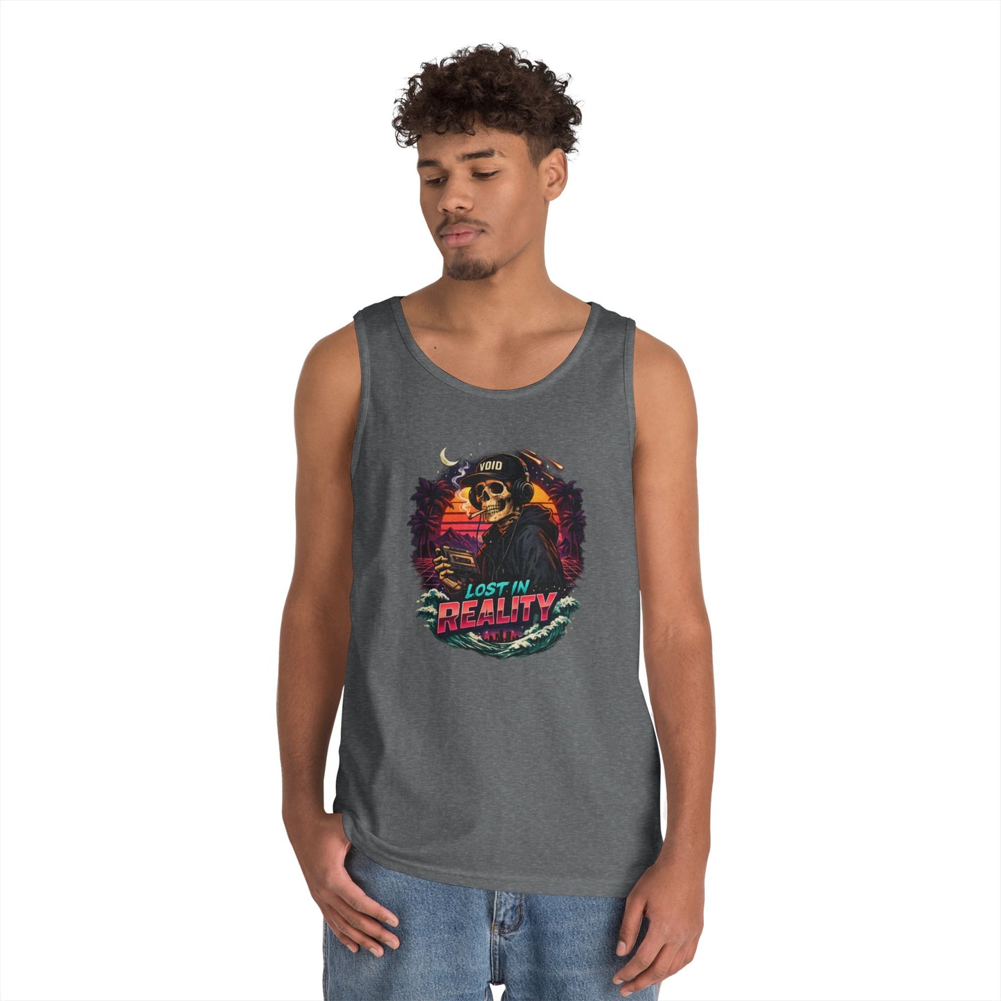 Skull Sunset Tank Top — "Lost in Reality" Retro Beach Vibe