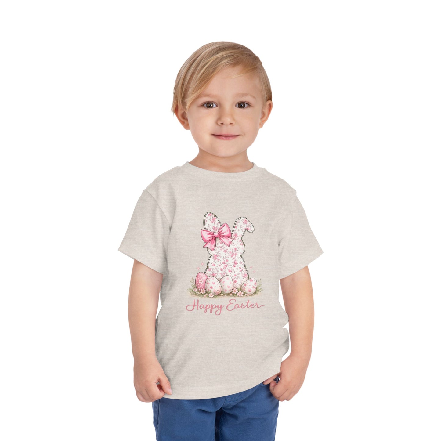 Toddler Tee — Pink Floral Bunny "Happy Easter"