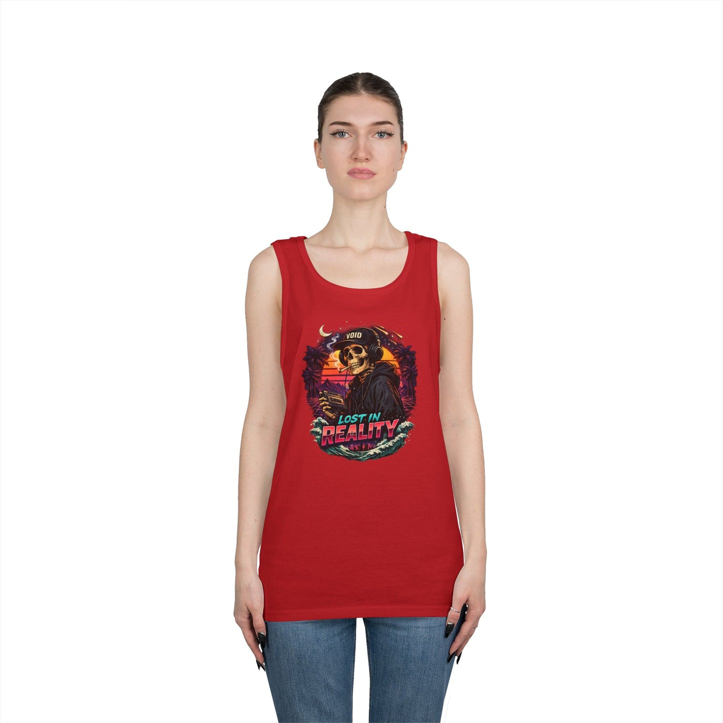 Skull Sunset Tank Top — "Lost in Reality" Retro Beach Vibe