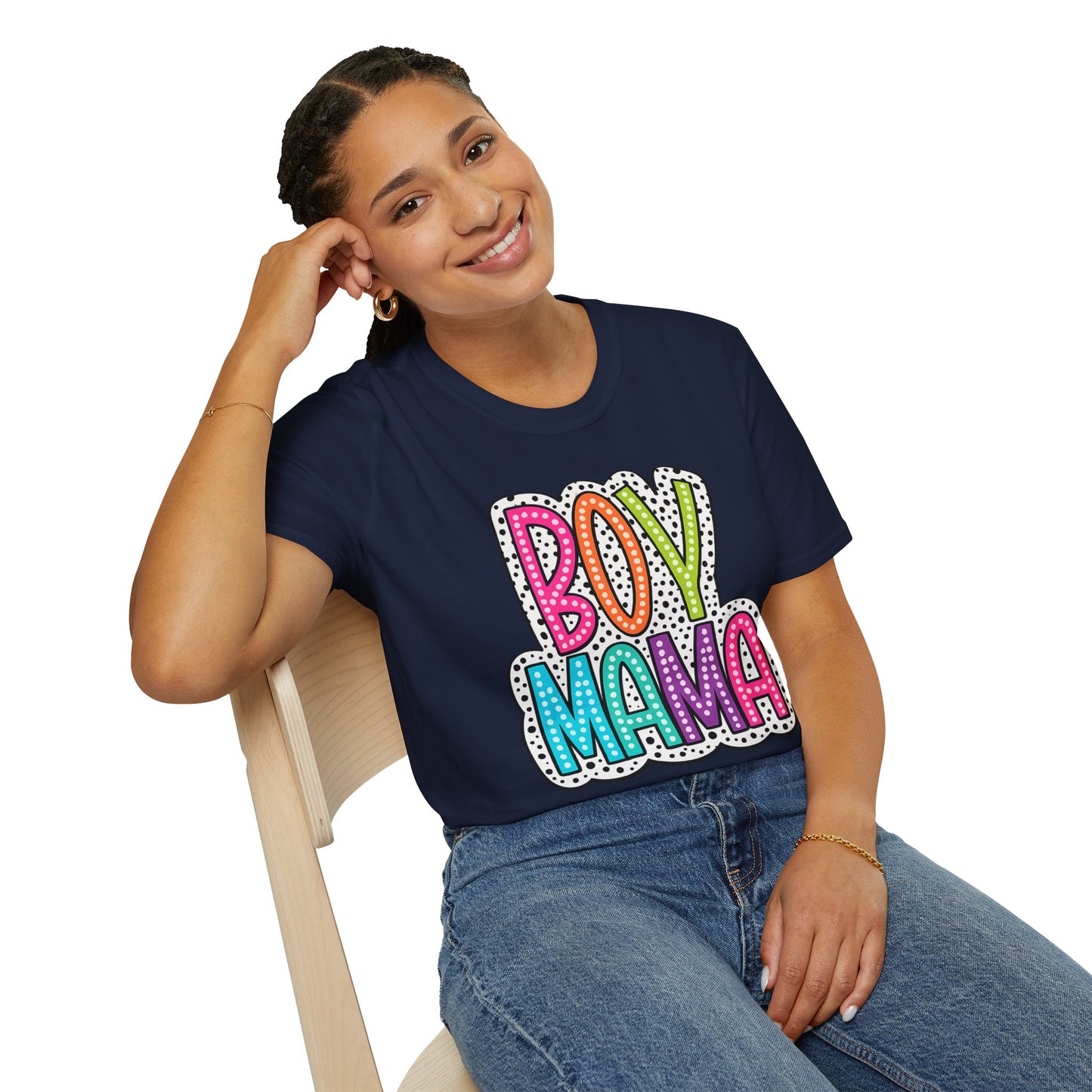 Boy Mama T-Shirt — Colorful Polka Dot Mom Tee