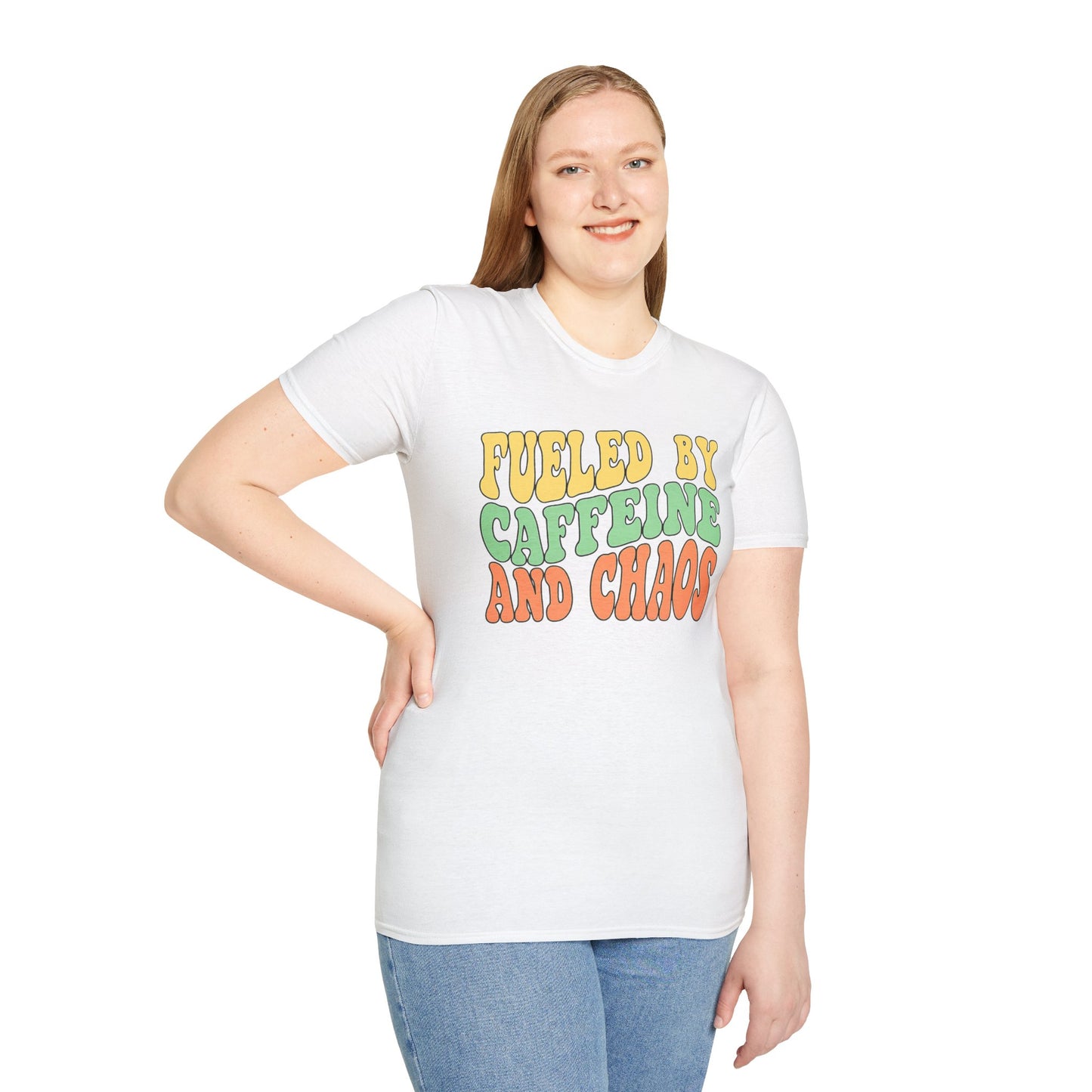 Fueled by Caffeine and Chaos T-Shirt — Retro Graphic Coffee Lover Tee