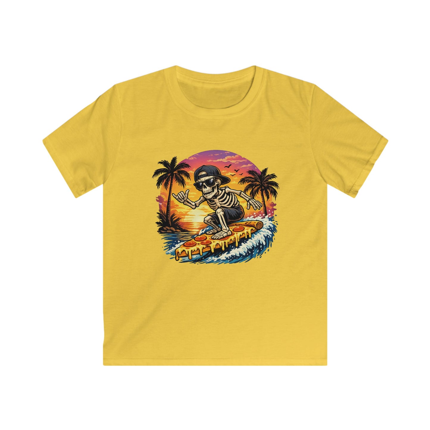 Kids Surf Skeleton Tee — Retro Sunset Skate & Surf Graphic Shirt