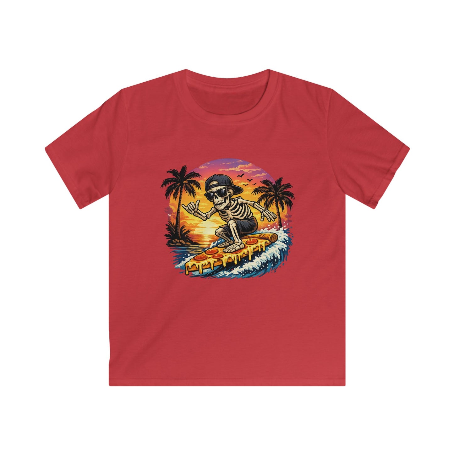 Kids Surf Skeleton Tee — Retro Sunset Skate & Surf Graphic Shirt