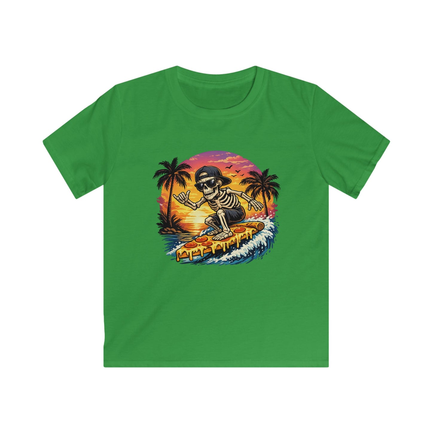 Kids Surf Skeleton Tee — Retro Sunset Skate & Surf Graphic Shirt