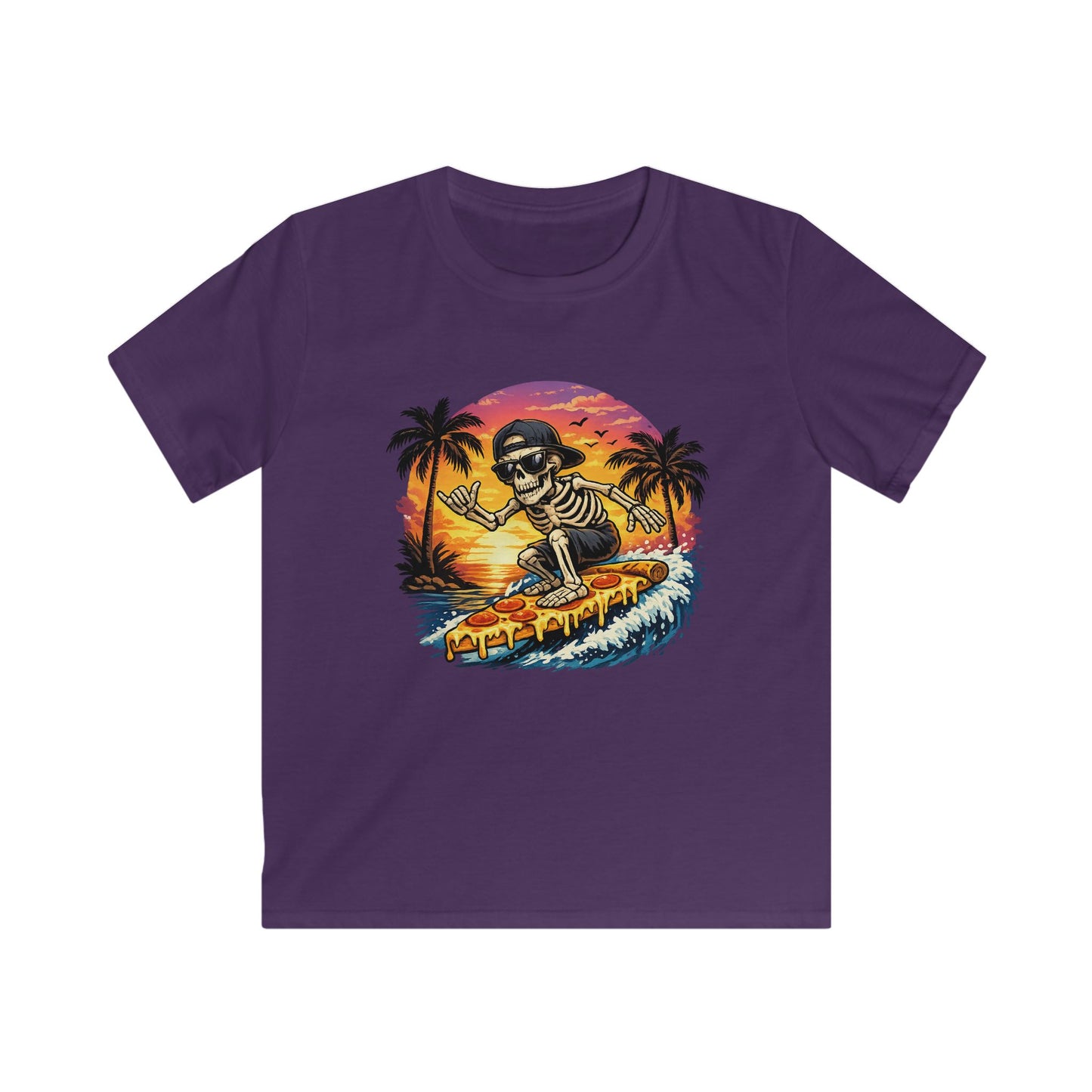 Kids Surf Skeleton Tee — Retro Sunset Skate & Surf Graphic Shirt