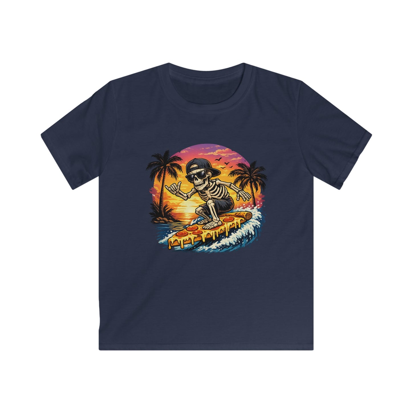 Kids Surf Skeleton Tee — Retro Sunset Skate & Surf Graphic Shirt