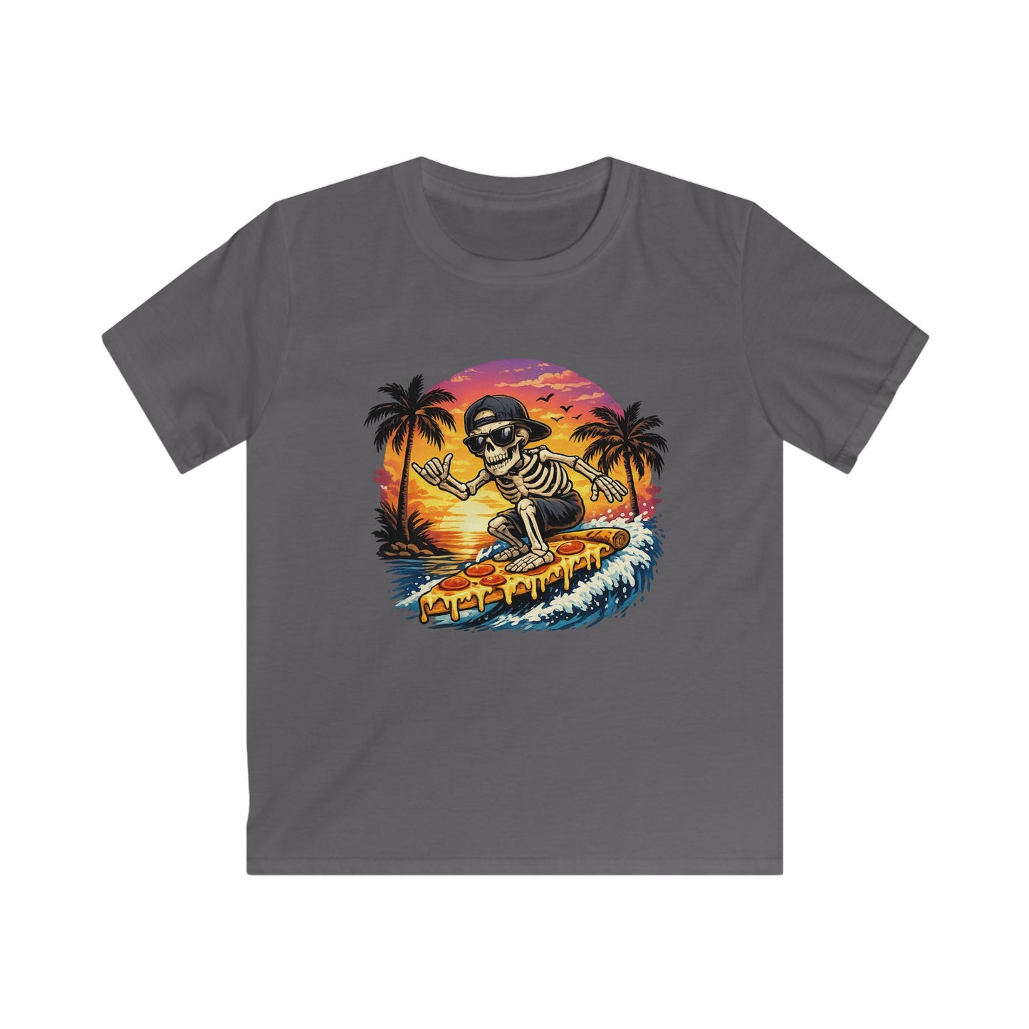 Kids Surf Skeleton Tee — Retro Sunset Skate & Surf Graphic Shirt