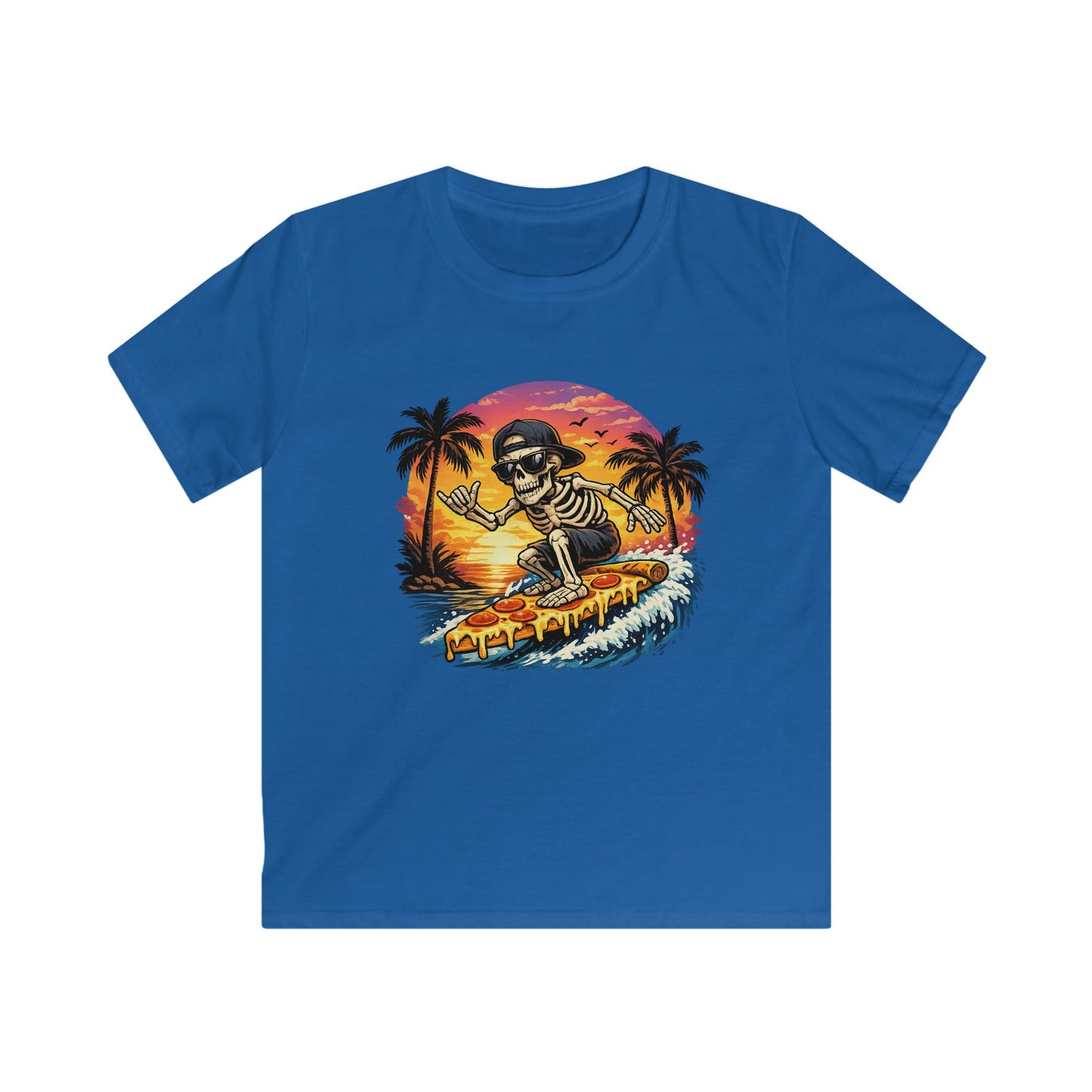 Kids Surf Skeleton Tee — Retro Sunset Skate & Surf Graphic Shirt