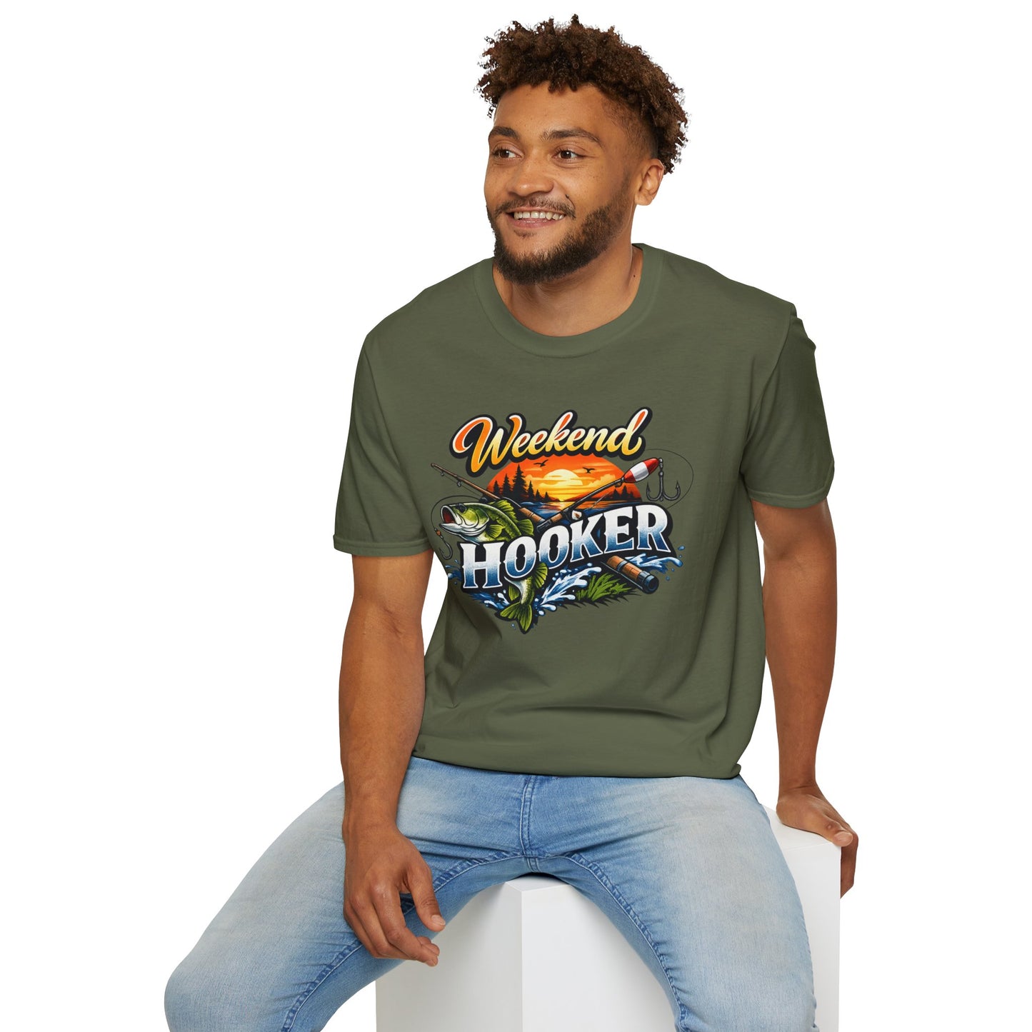Weekend Hooker Fishing T-Shirt — Bass Sunset Angler Tee