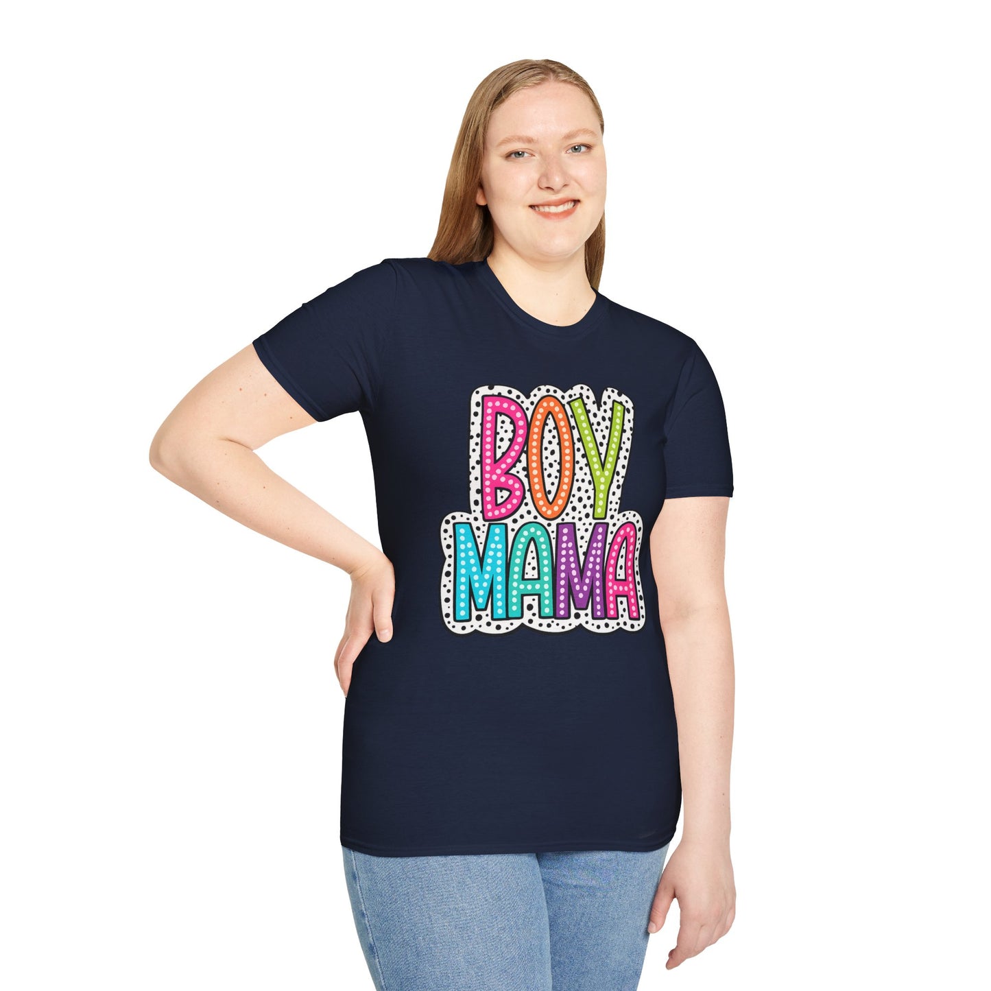 Boy Mama T-Shirt — Colorful Polka Dot Mom Tee