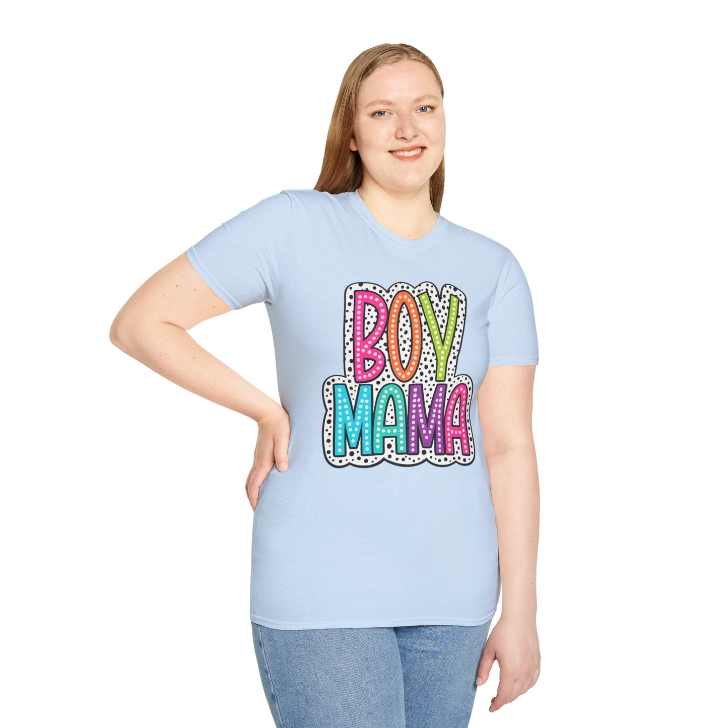 Boy Mama T-Shirt — Colorful Polka Dot Mom Tee