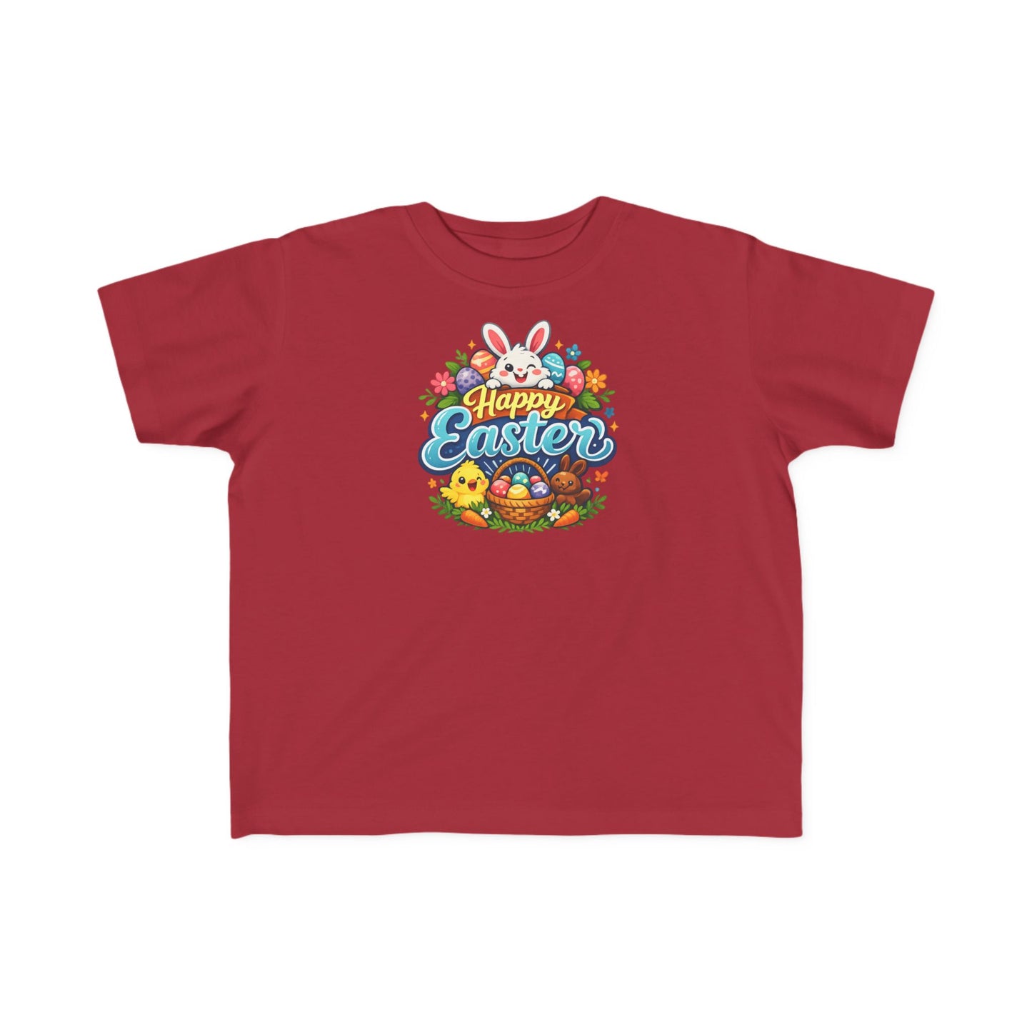Toddler Easter Tee — "Happy Easter" Bunny & Eggs Spring Graphic