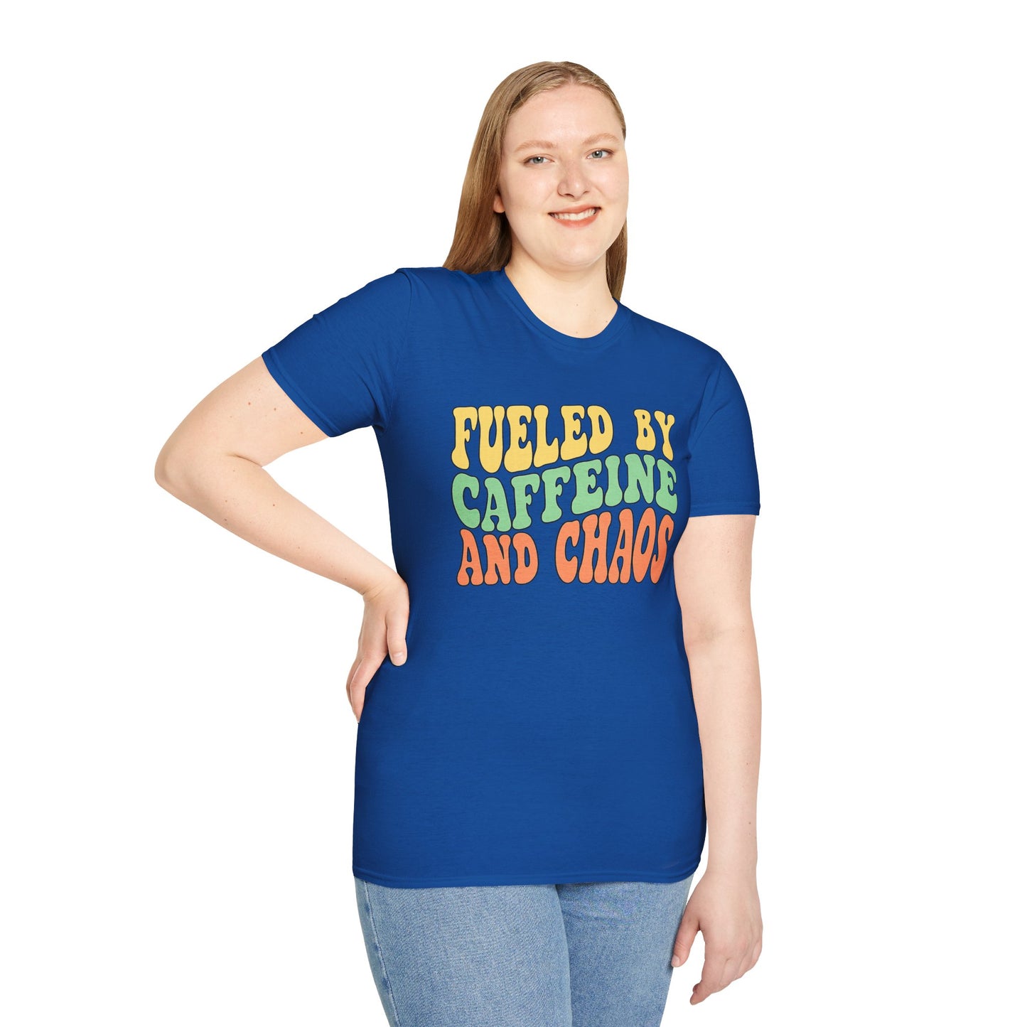 Fueled by Caffeine and Chaos T-Shirt — Retro Graphic Coffee Lover Tee