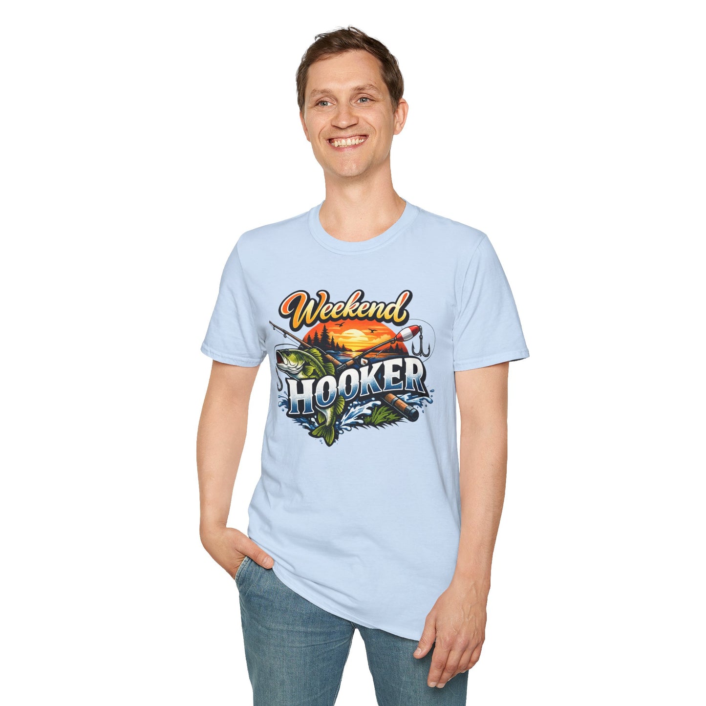 Weekend Hooker Fishing T-Shirt — Bass Sunset Angler Tee