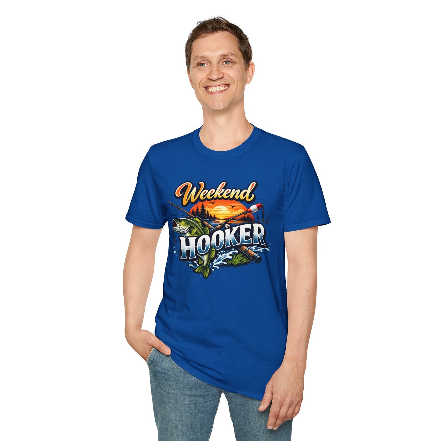 Weekend Hooker Fishing T-Shirt — Bass Sunset Angler Tee
