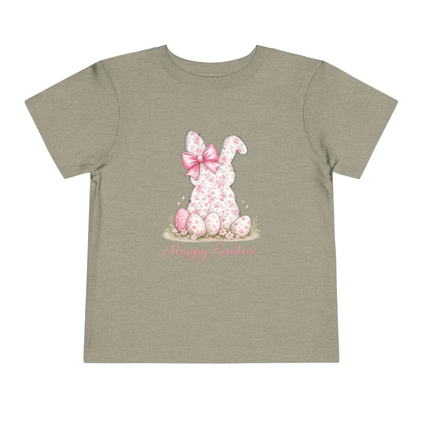Toddler Tee — Pink Floral Bunny "Happy Easter"