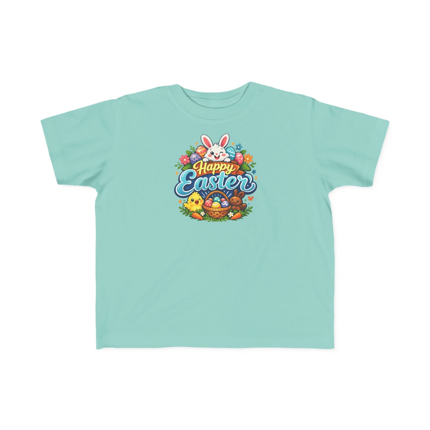 Toddler Easter Tee — "Happy Easter" Bunny & Eggs Spring Graphic
