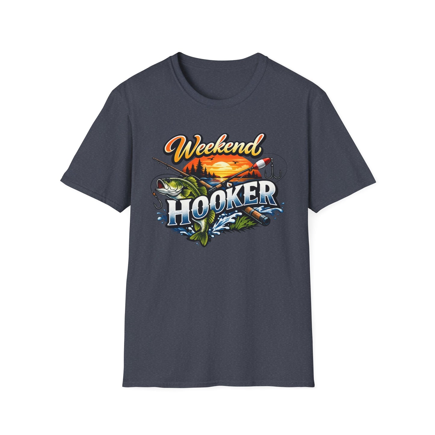 Weekend Hooker Fishing T-Shirt — Bass Sunset Angler Tee